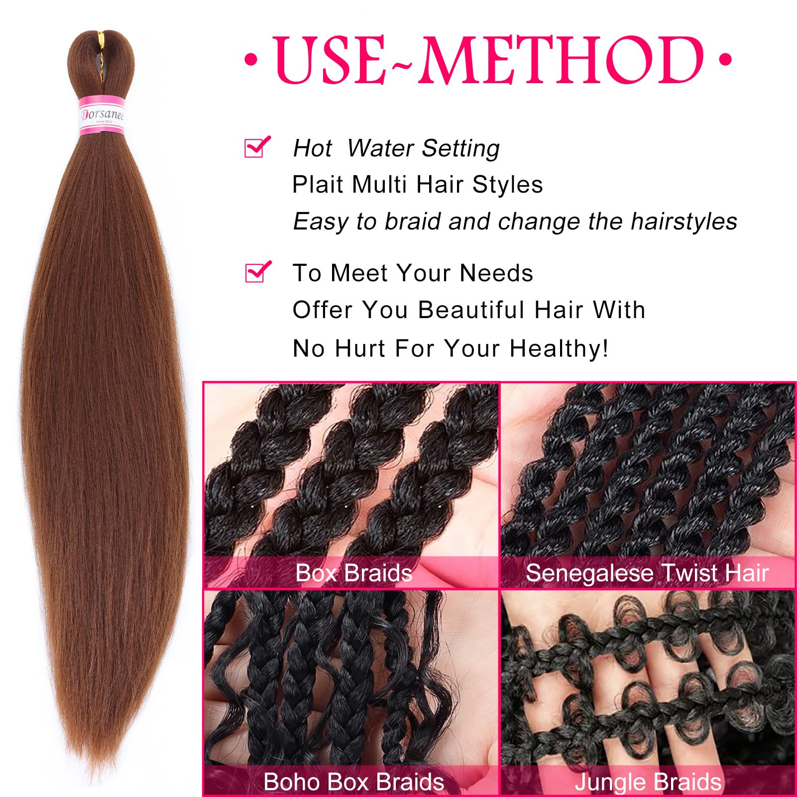 Dorsanee Brown Braiding Hair Pre Stretched 20 Inch 8 Packs Braiding Hair Extensions For Crochet Box Braids Twists Locs Hair Soft