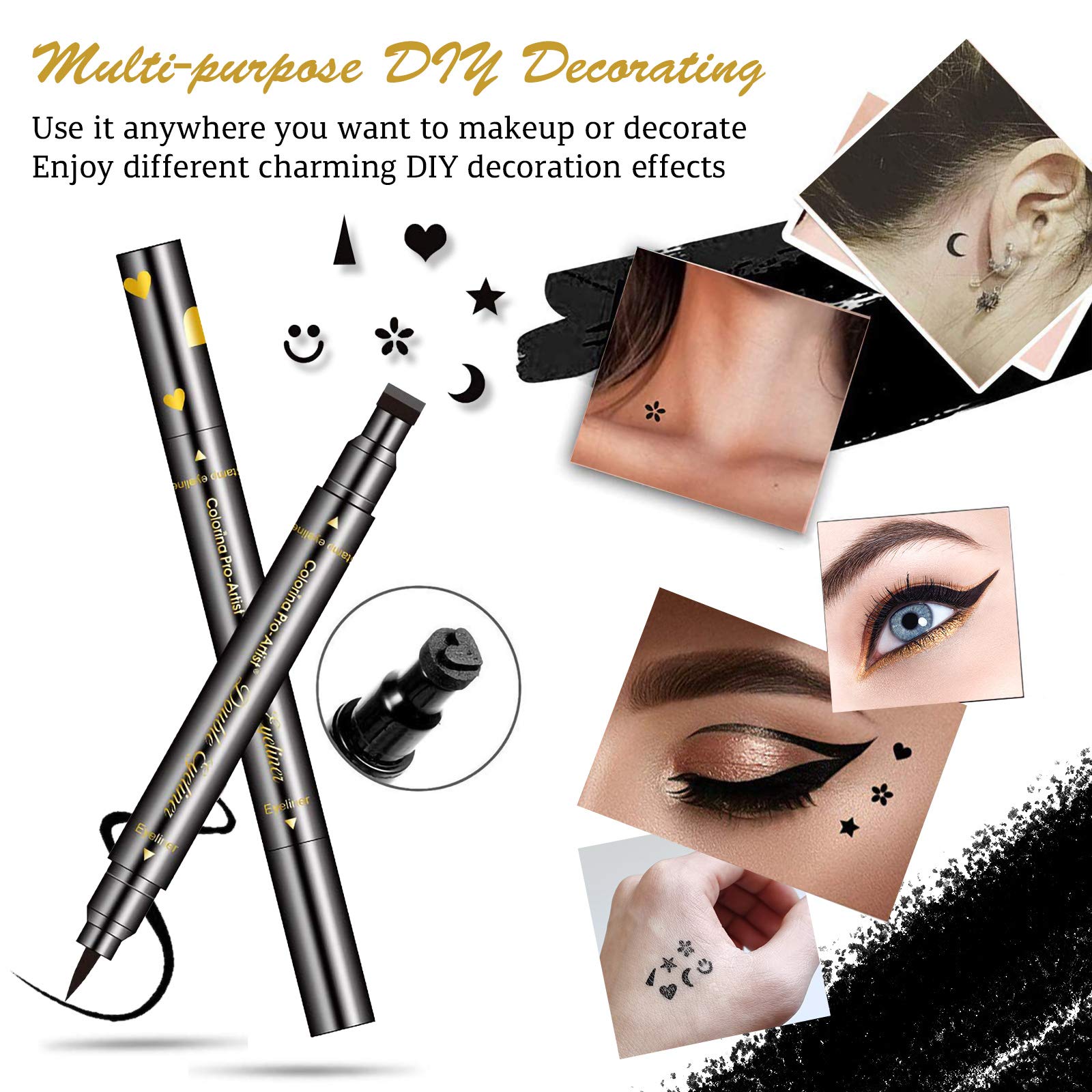 Lokfar 6 Pcs Double-Headed Liquid Eyeliner Stamp Pen Set, Eye Liners For Women Waterproof Eyeliner Pencil Black Eye-Liner Stenci