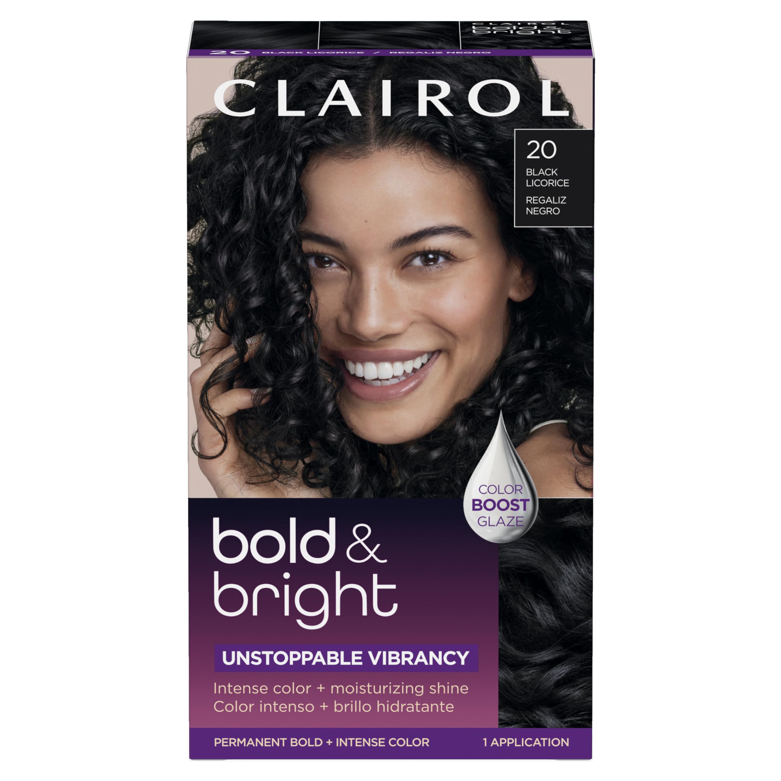 Clairol Bold & Bright Permanent Hair Dye, 20 Black Licorice Hair Color, Pack of 1