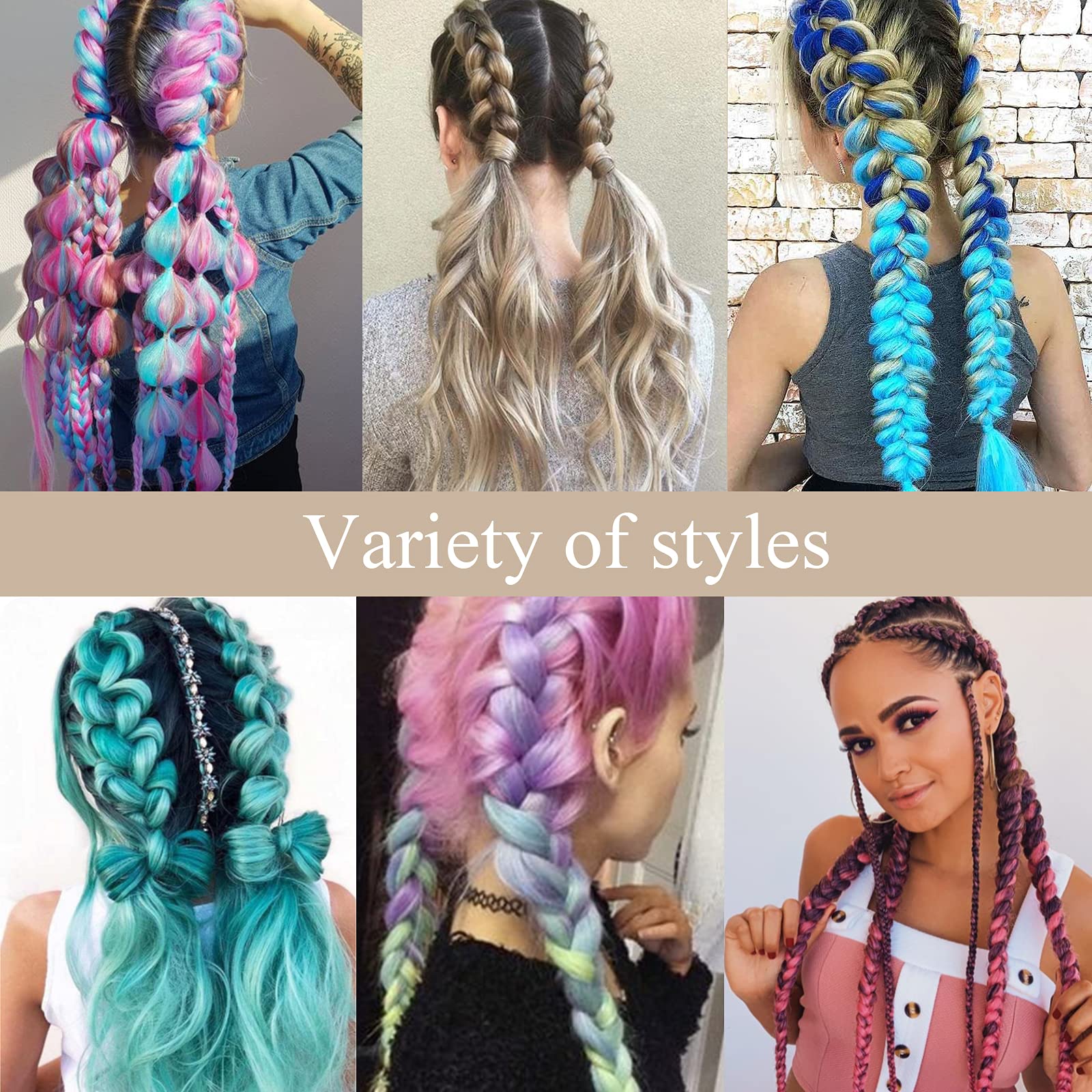 Pre-Stretched Braiding Hair Ombre Rainbow Braiding Hair Extensions 26 Inch 6 Packs Hot Water Setting Professional Soft Yaki Synt