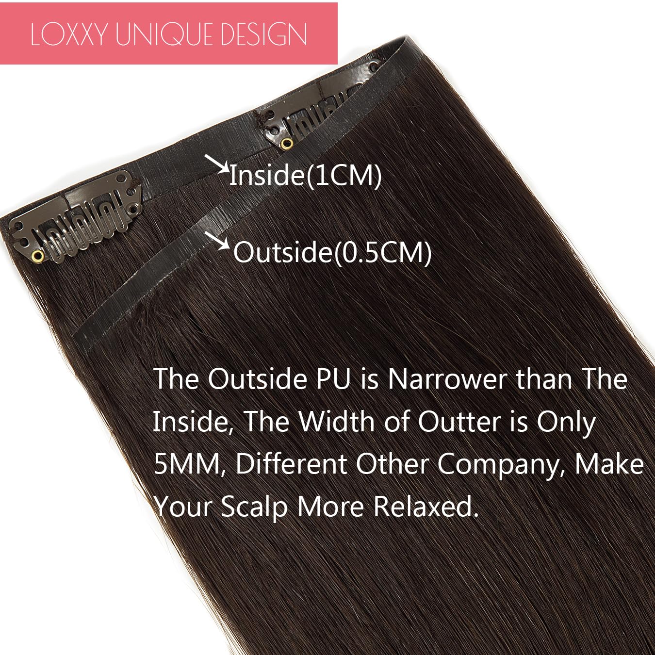 Loxxy 18Inch Glam Seamless Clip In Hair Extensions Human Hair Darkest Brown Invisible Clip In With Pu Weft Natural Brown Hair Ex