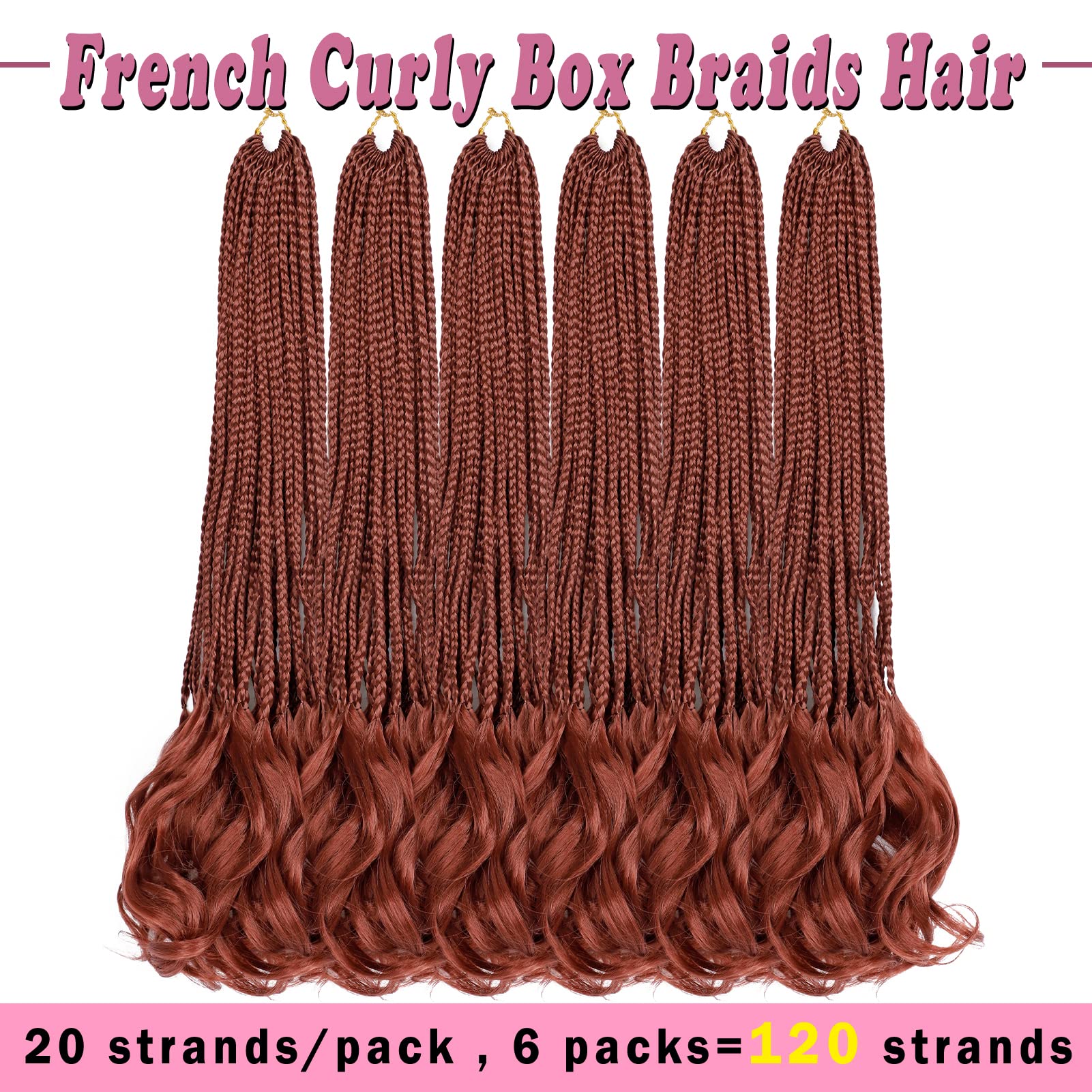 French Curl Crochet Braids 22 Inch 6 Packs Goddess Box Braids Crochet Hair Pre Looped French Curly Braiding Hair Cooper Red Croc