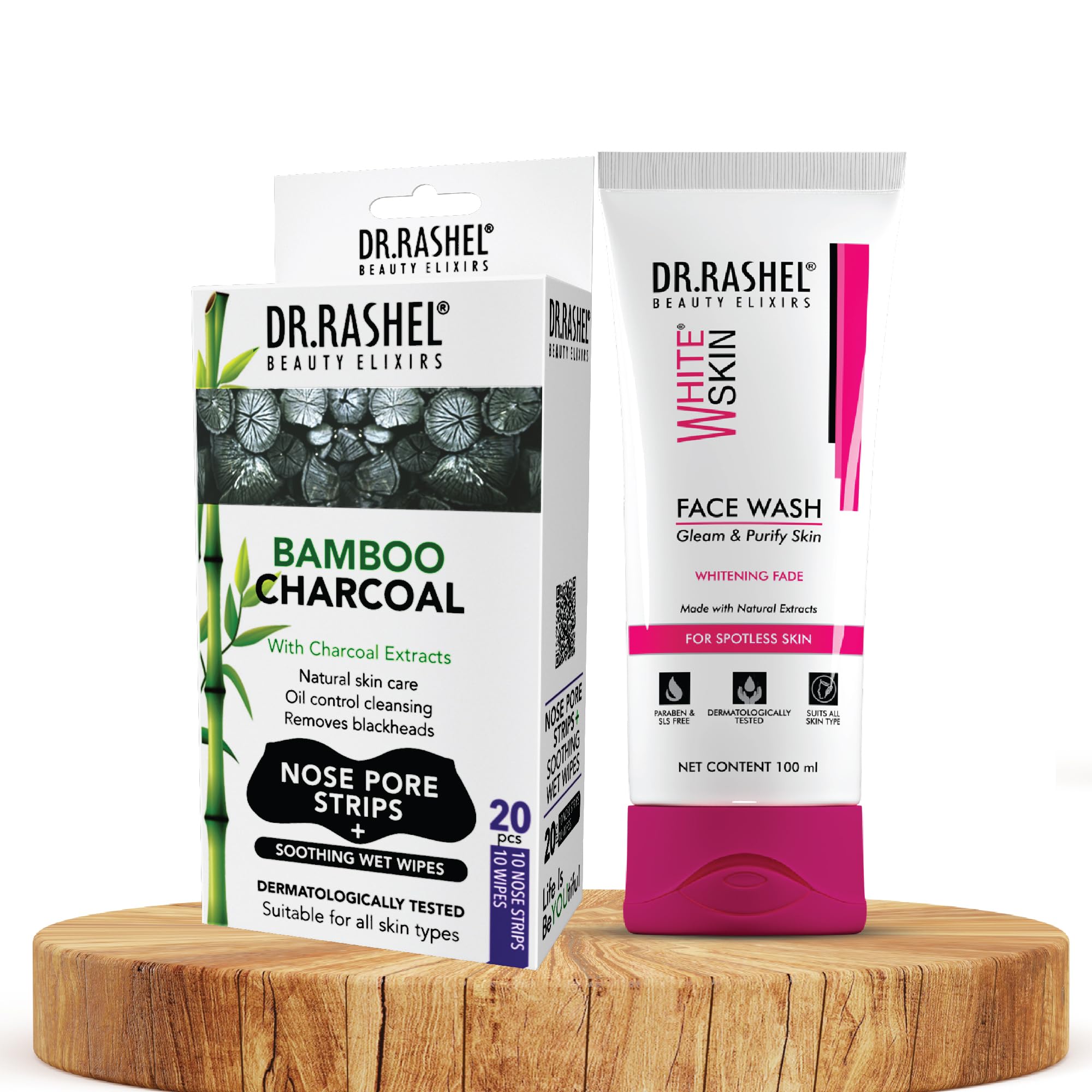Dr.Rashel Charcoal Nose Strips & White Skin Face Wash For Smoother Skin.