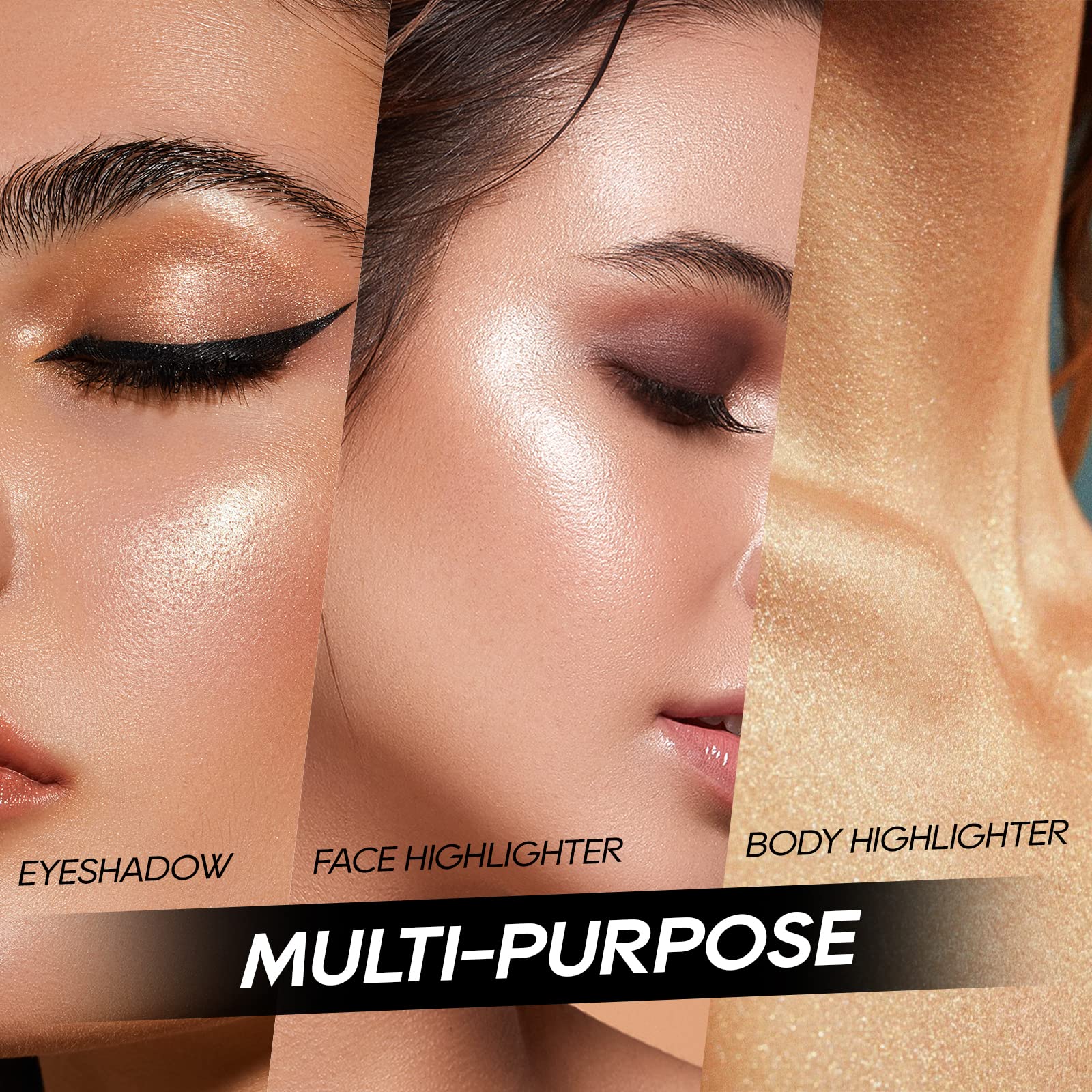 Freeorr Baked Highlighter Powder Palette, Makeup Highlighter Powder Palette Sheer Shimmering Finish Face Highlighters Makeup Ilu