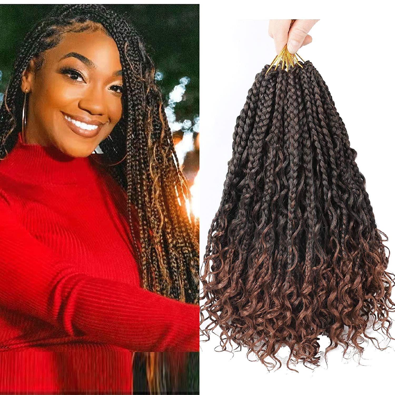 8 Pack Bohomian Box Braids Crochet Braids14 Inch Crochet Box Braids Curly Ends Goddess Box Braids Crochet Hair Synthetic Crochet