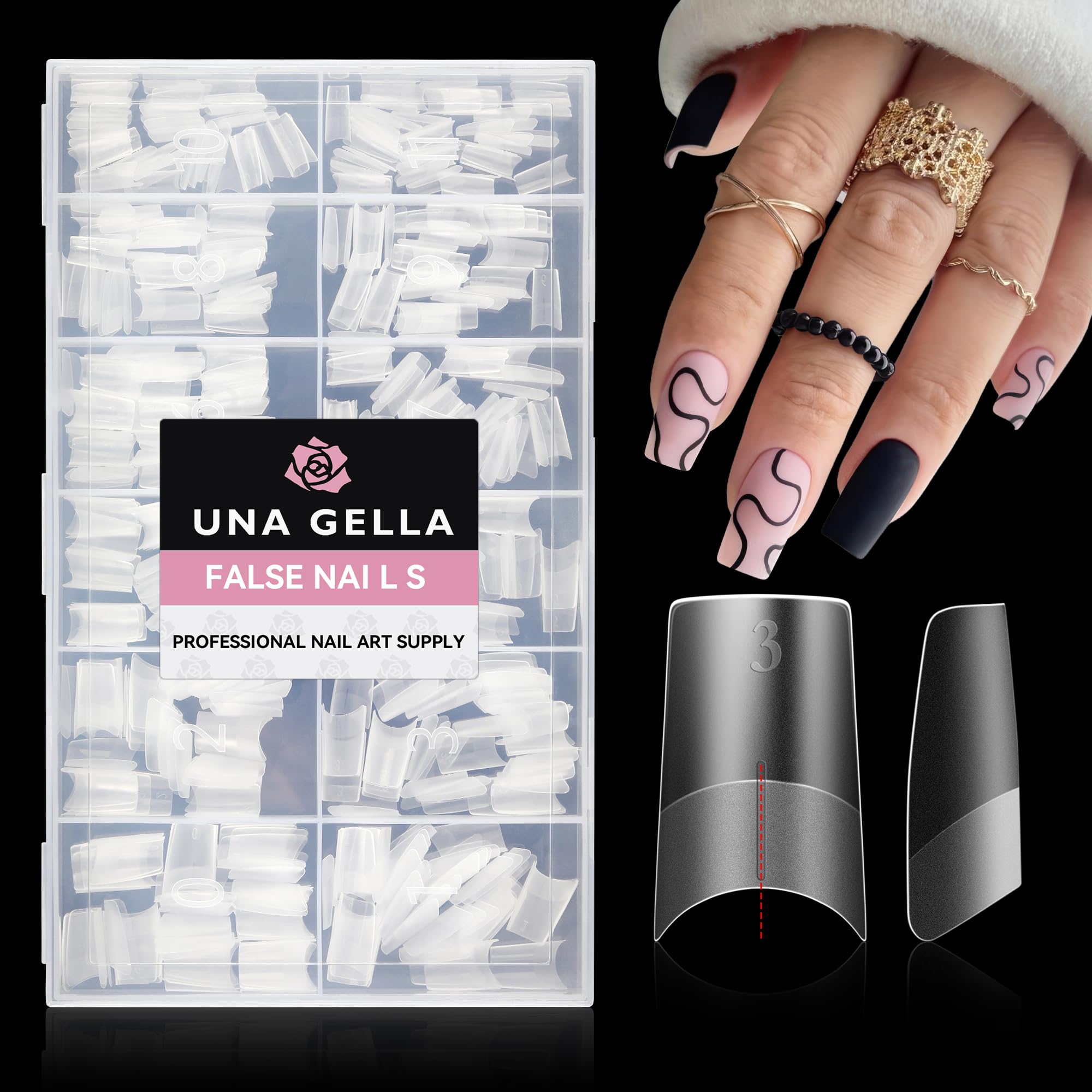 UNA GELLA Medium Square Gel x Nails - 504pcs Full Matte Square Gel x Tips Half Cover Clear False Nails Tips No C Curve with Posi
