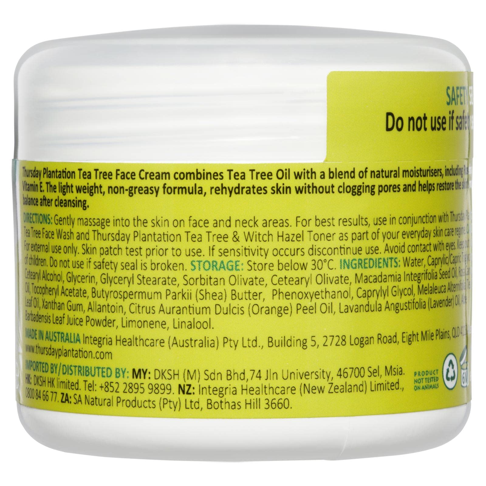 Thursday Plantation Tea Tree Face Cream with Rosehip and Vitamin E - 65 g