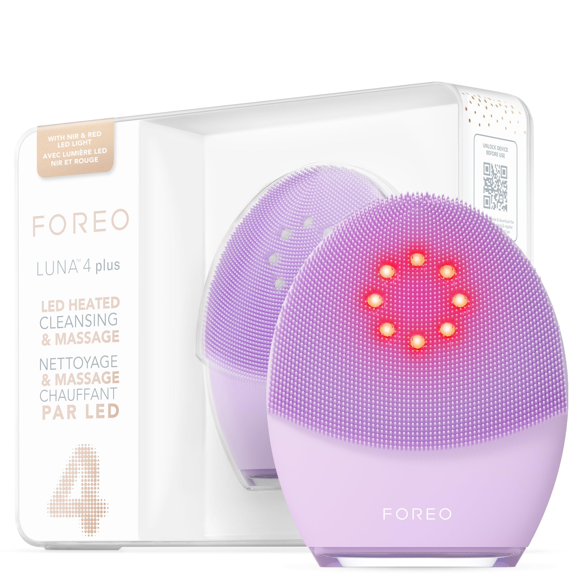 FOREO Luna 4 Plus Facial Cleansing Brush - Red Light Deep Thermo Cleansing - Anti Aging Microcurrent Facial Device - Sensitive S