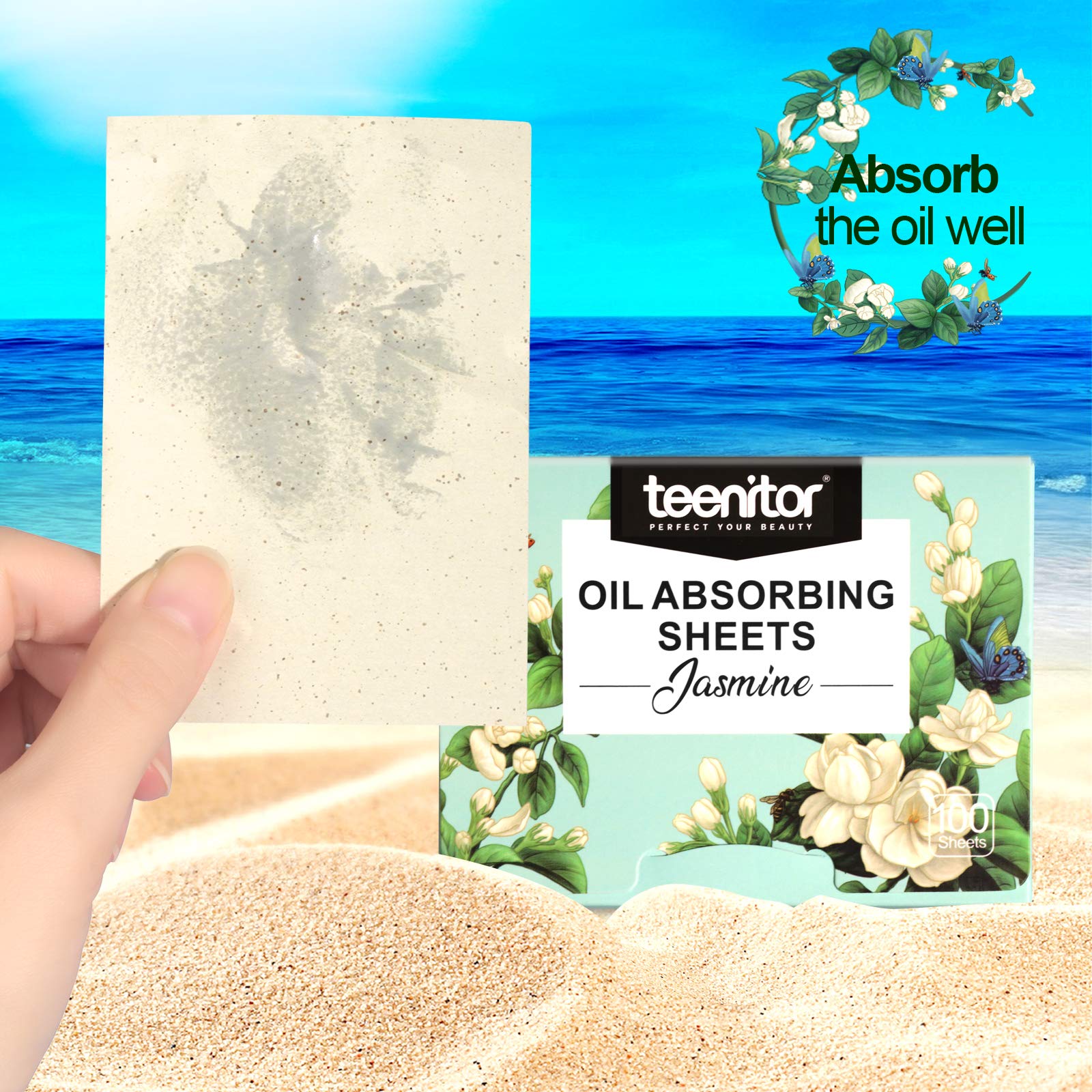 Teenitor Oil Blotting Papers For Face, 100 Sheets Jasmine Oil Blotting Sheets For Oily Skin, Oil Control Film Oil Absorbing Shee