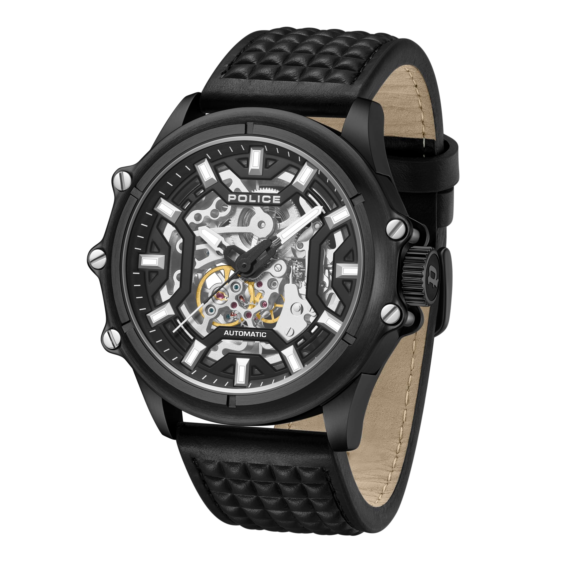 Police MenS Luang Kl Rahul Edition Automatic Analog Watch Textured Leather Strap Analog Watch