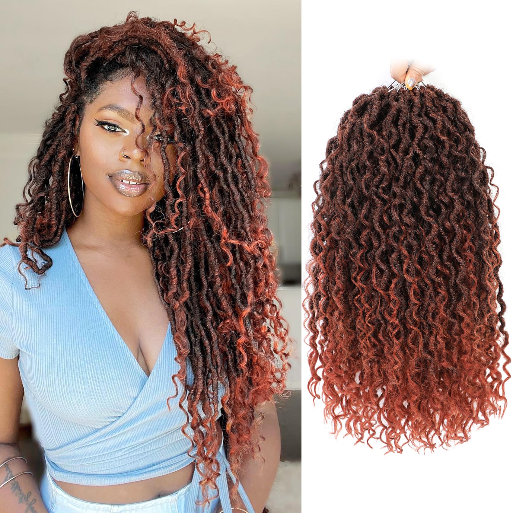 Forevery Faux Locs Crochet Hair 16 Inch Goddess Locs Crochet Hair 6 Packs PreLooped Crochet Hair for Black Women, Crochet Locs W