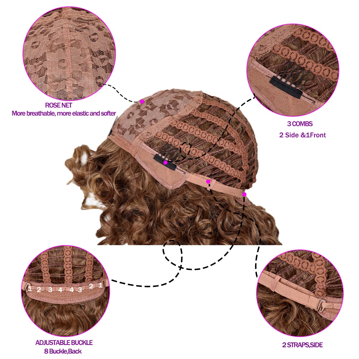 Annivia Curly Wig With Bangs For Black Women Ombre Blonde Kinky Long Curly Shag Synthetic Hair Wigs Daily Use Cosplay 17 Inch