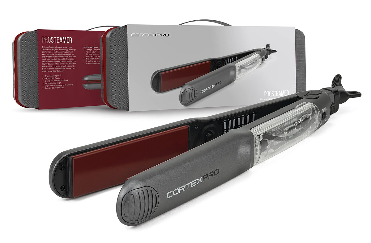 Cortex Professional Vapor Flat Iron - Vapor Mist Thermolon Ceramic Plates - Argan Infusion Steamliner - Professional Hair Straig