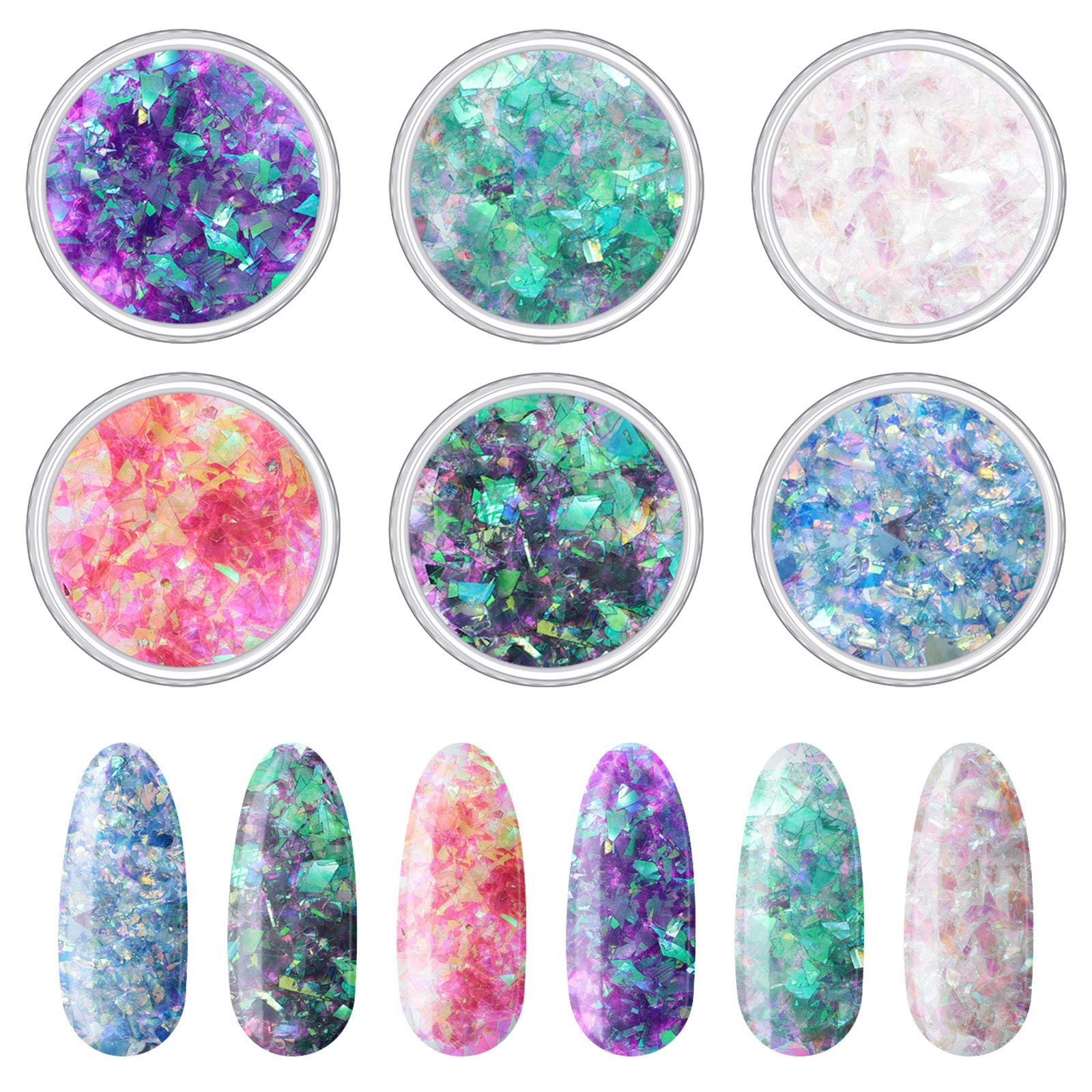 18 Boxes Mermaid Iridescent Chunky Glitter Flakes Chrome Nail Sequins Aurora Holographic Mermaid Nail Glitter Flakes Glitters Ch