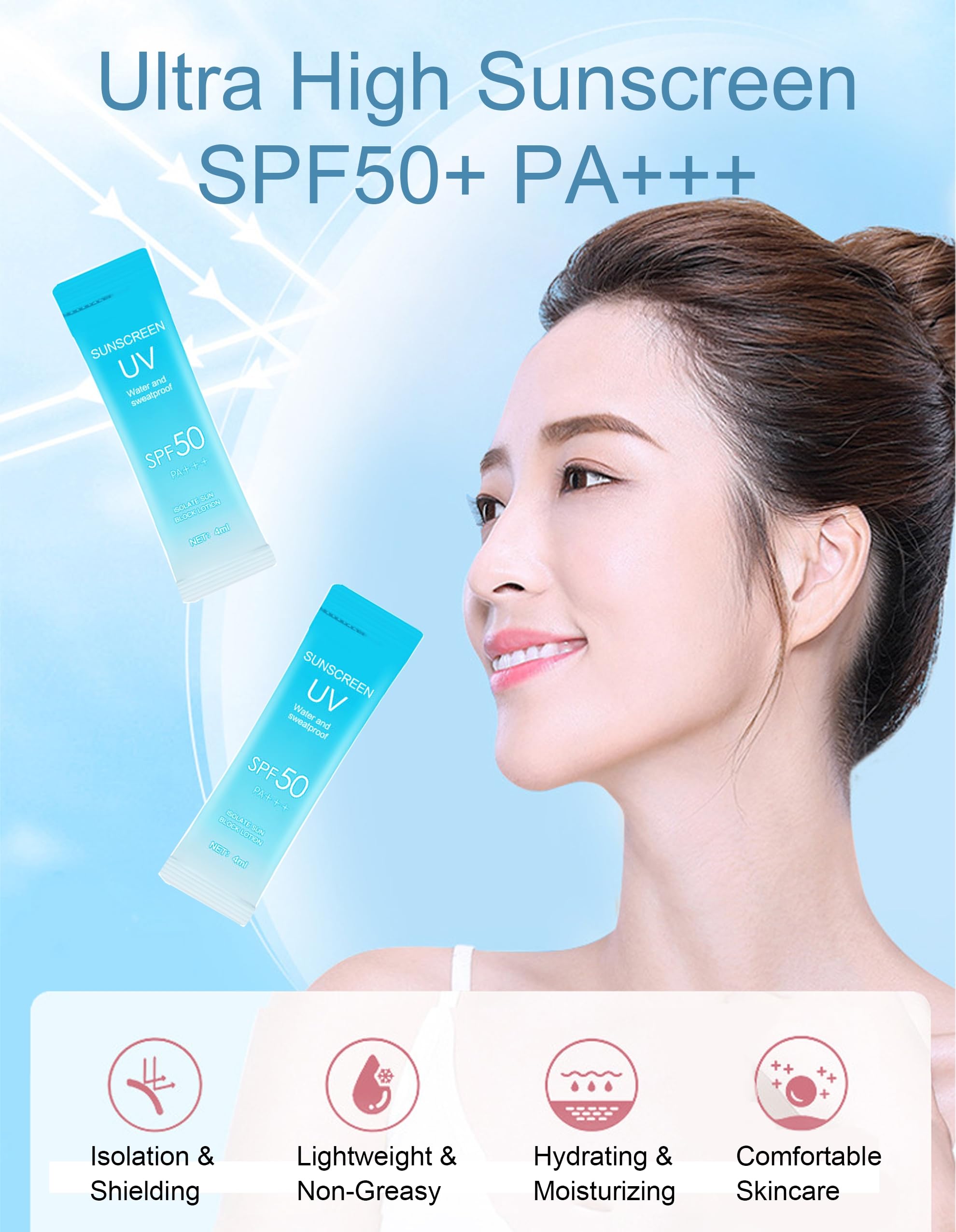 20PCS Mini Sunscreen with Hyaluronic Acid, SPF50+ PA+++ Travel Size Sunscreen Bulk (4ml Each), Lightweight & Non-Greasy & Hydrat