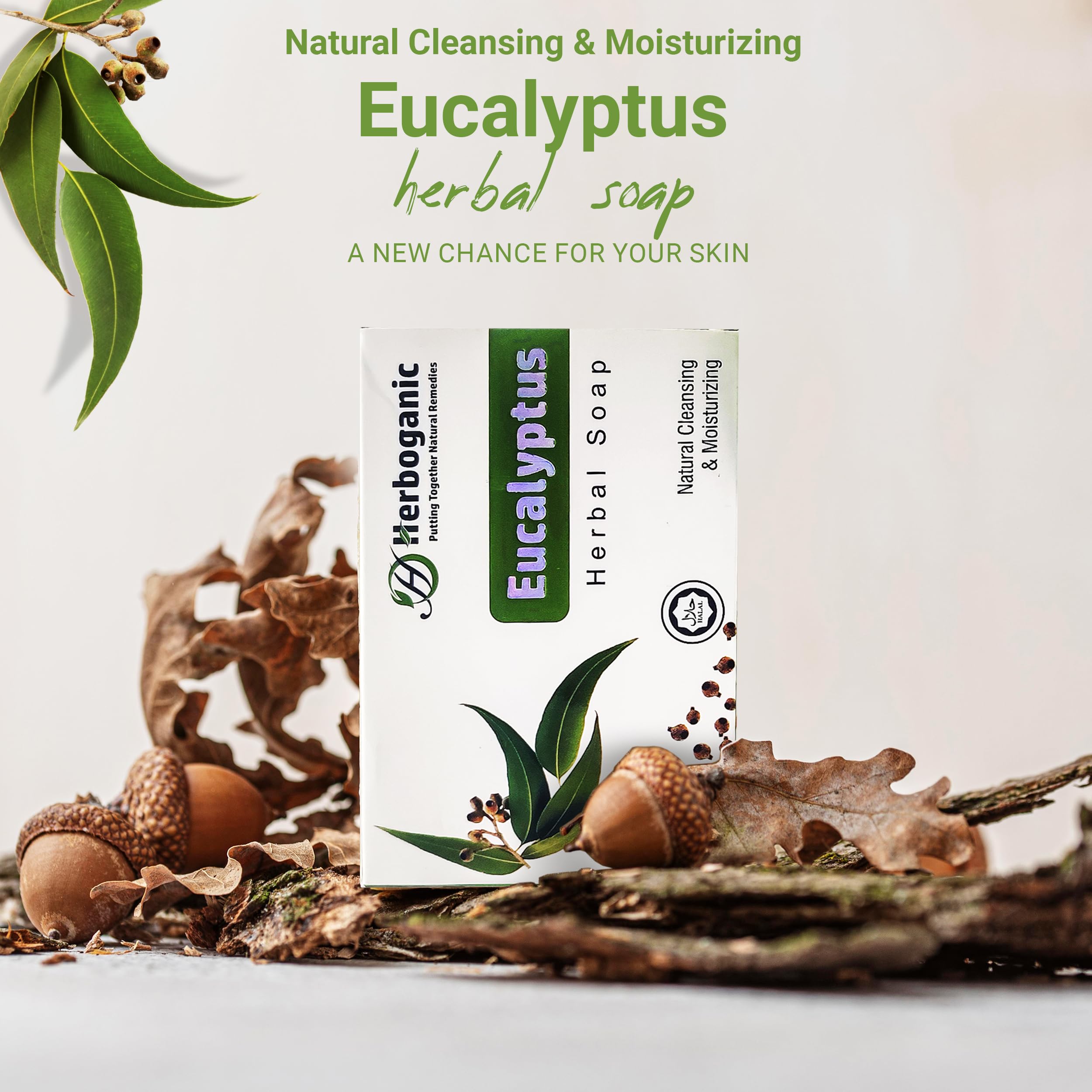 HERBOGANIC Eucalyptus Herbal Soap | Pack of 6 of 5oz soap Bar | Ideal for Men and Women, Soothing and Nourishing Soap for Moistu