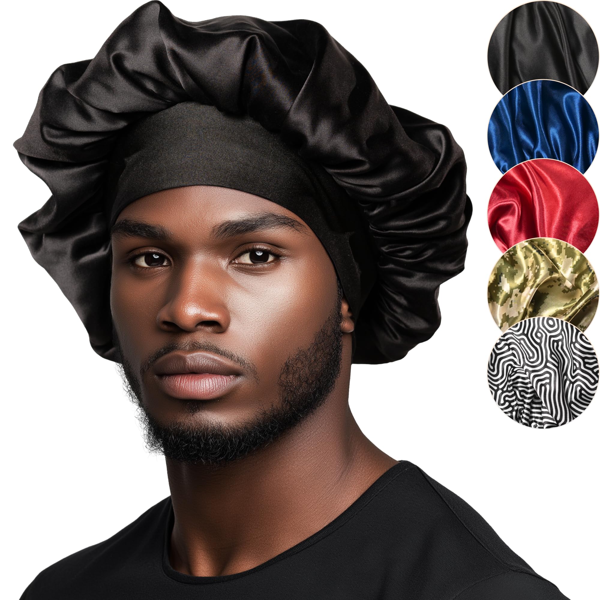 Niagara Satin Bonnet for Men - Reversible Night Cap - Bonnet for Sleeping Men - Mens Bonnet for Curly Hair - Large Bonnet with D