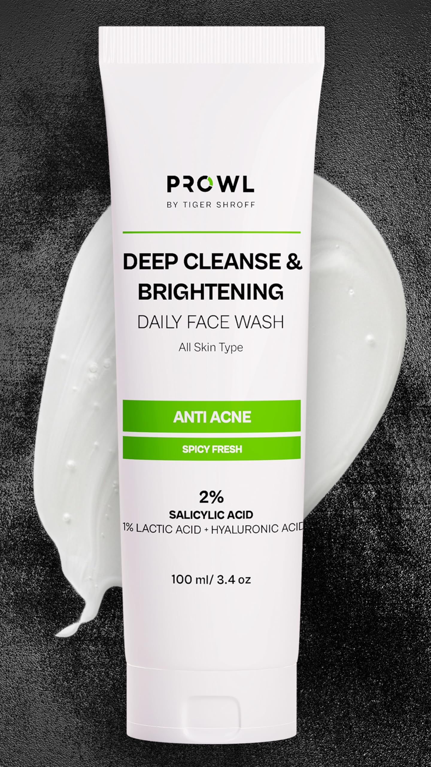 Prowl By Tiger Shroff Facewash 2% Salicylic Acid | Anti Acne For Dry Combination Oily & Acne Prone Man Skin Care With 1% Lactic 