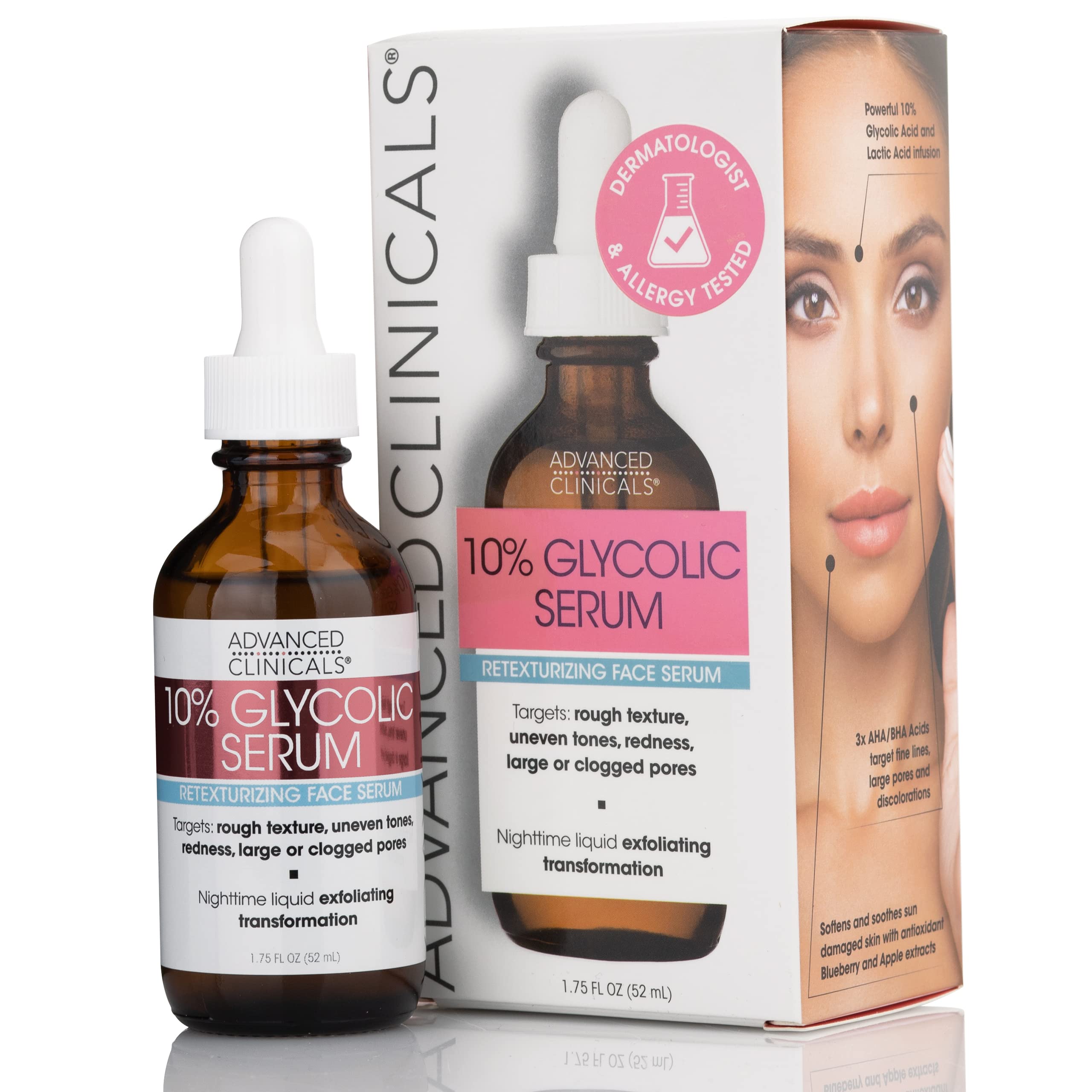 Advanced Clinicals 10% Glycolic Acid Peel Serum + Salicylic Acid Skin Care Treatment For Face. Gentle Facial Formula Targets Fin