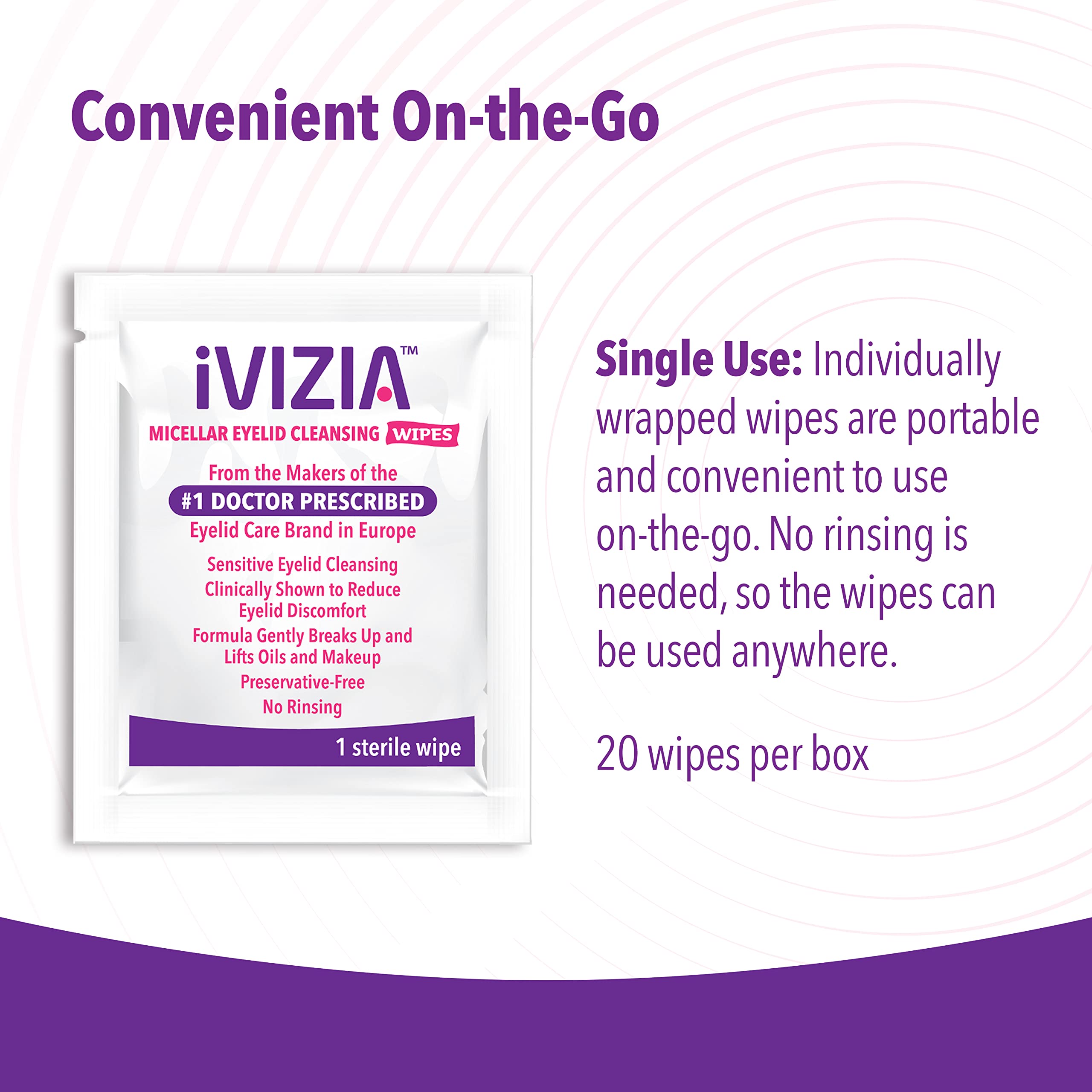 Ivizia Eyelid Cleansing Wipes For Sensitive Eyelid Cleansing, Preservative-Free, Micellar, No Rinse, Gentle Eye Makeup Remover,
