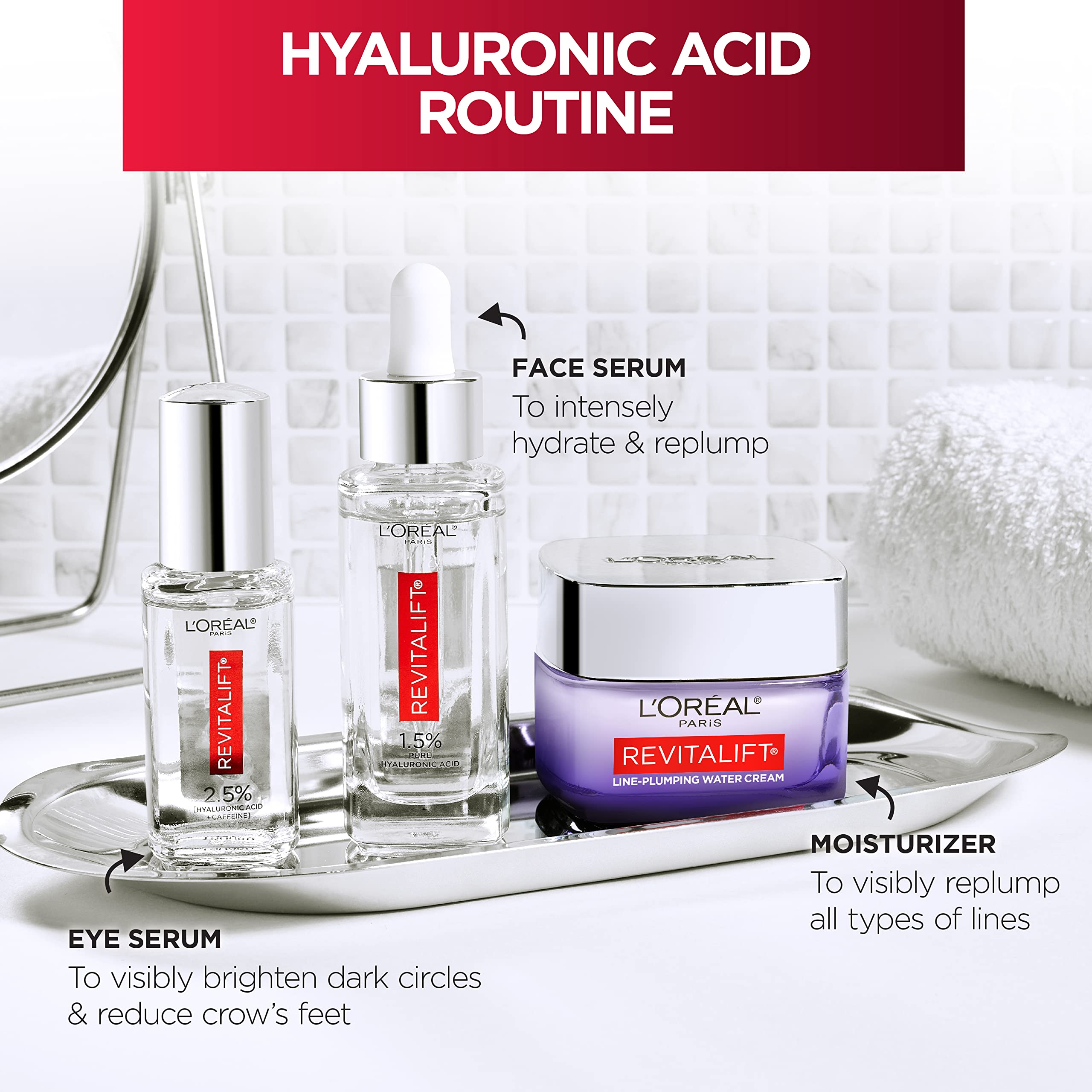 L'Oreal Paris Revitalift Moisturizer, Hyaluronic Acid Water Cream with Ceramides, Deeply Hydrating, Fragrance Free 1.7 oz + Seru