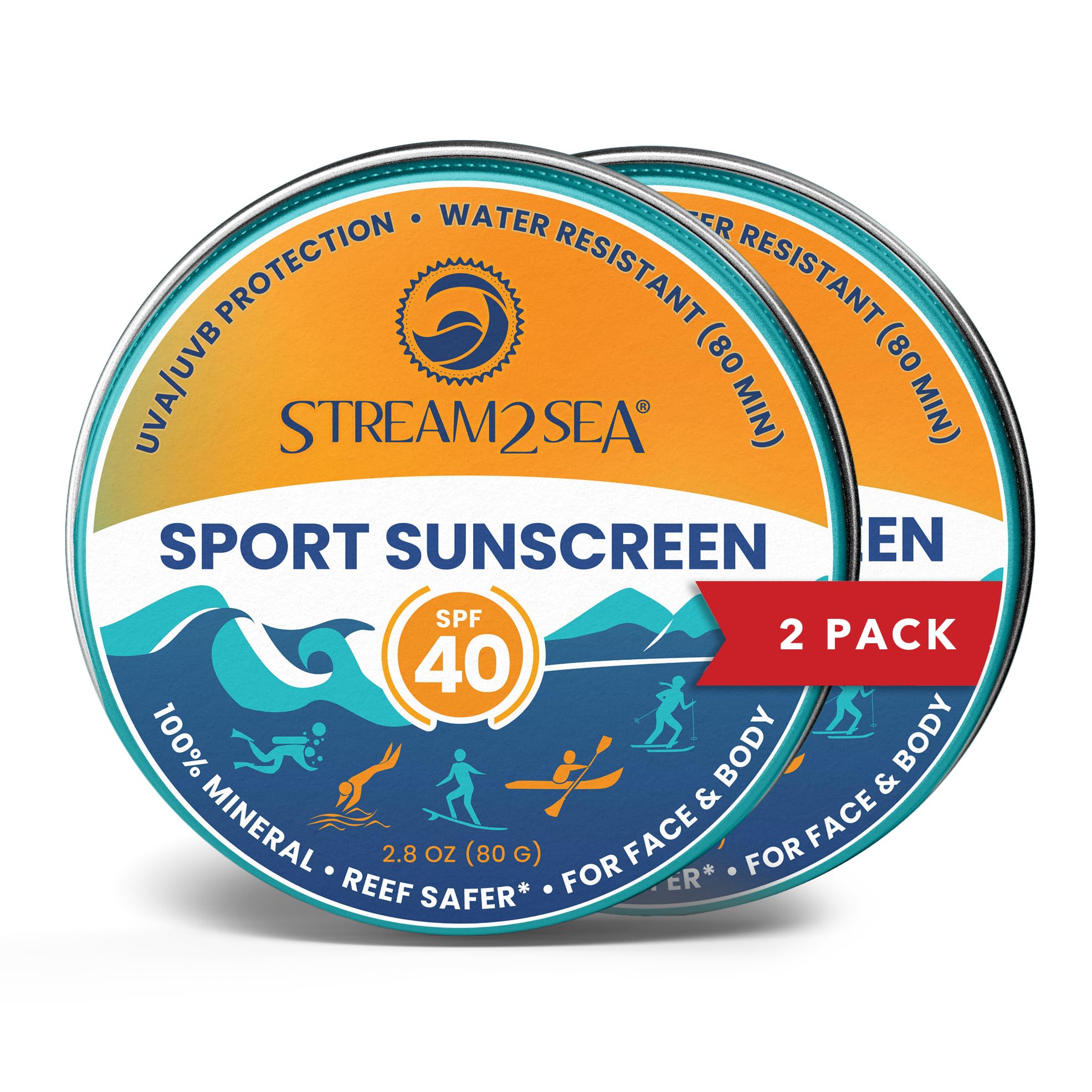 Stream2Sea Sunscreen Balm In Tin, Spf40 Reef Safe Mineral Sunscreen, Face & Body Biodegradable Sunscreen, Natural Organic Unscen