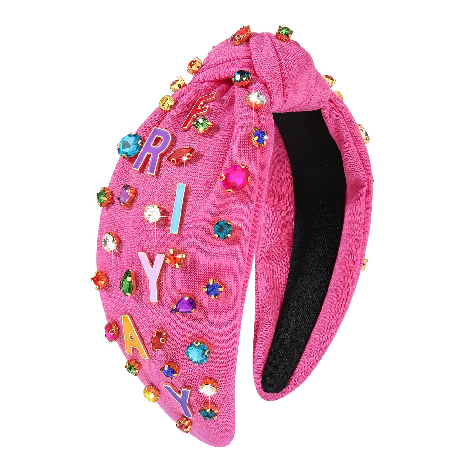 HEIDKRUEGER Teacher Headband for Women Back to School Headband FRIYAY Happy Friday Hairband Colorful Crystal Embellished Knot He