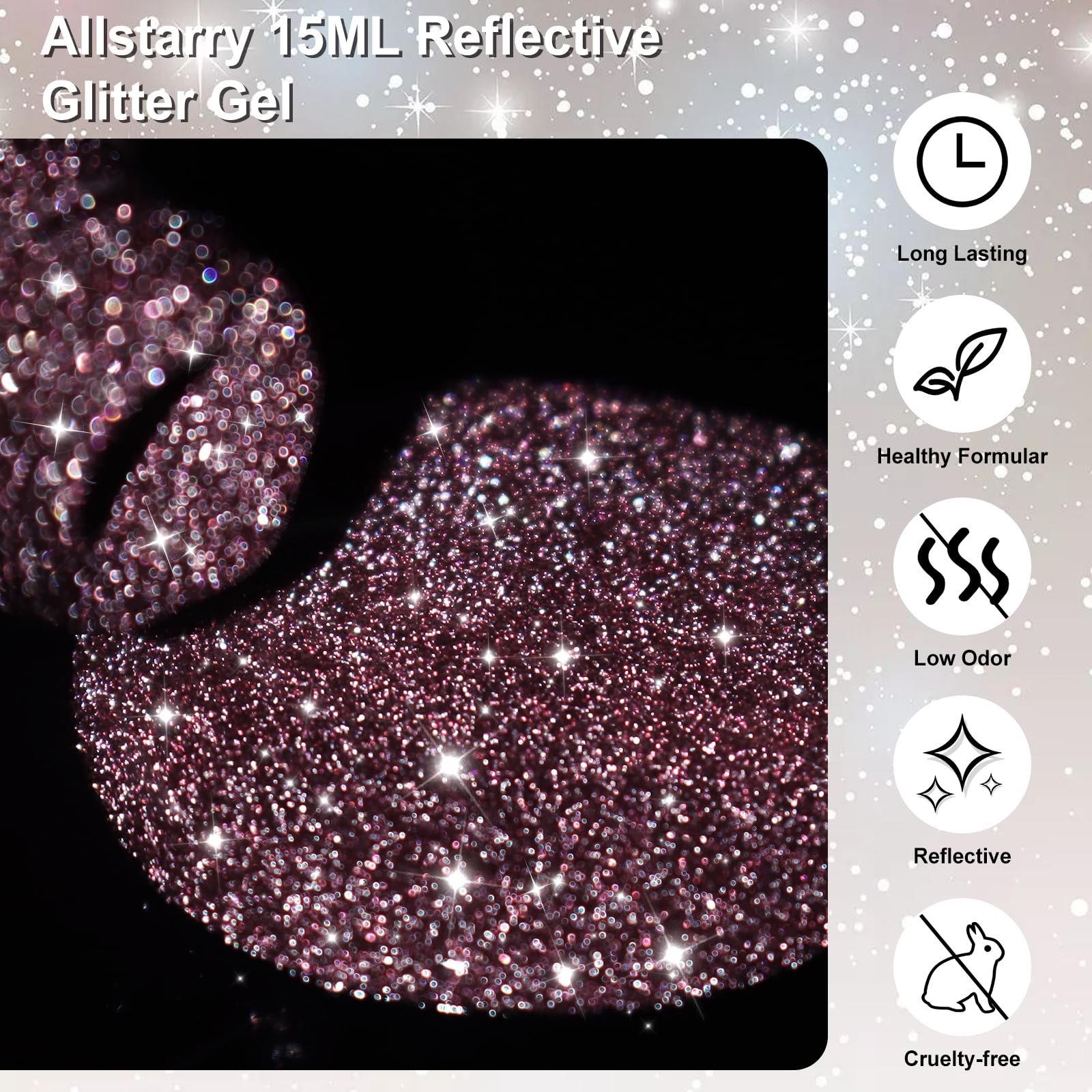 Allstarry Reflective Glitter Gel Nail Polish, 15Ml/0.5 Fl Oz Shimmer Sparkle Diamond Glitter Gel Polish Uv Led Curing Soak Off H