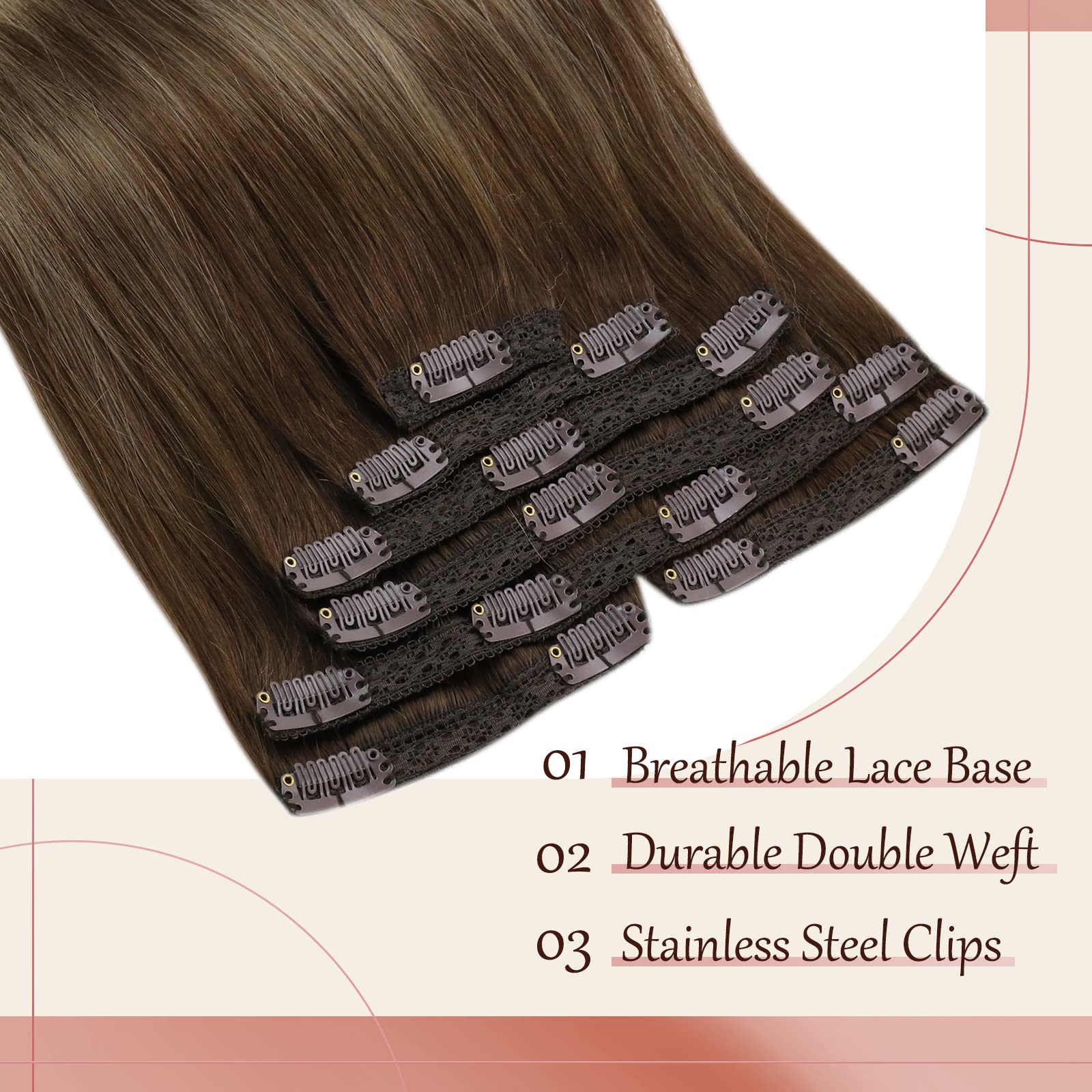 [Uncontinued] Human Hair Clip in Extensions, Dark Brown Ombre Golden Blonde Mix Platinum Blonde Clip in Hair Extensions, Sunny C