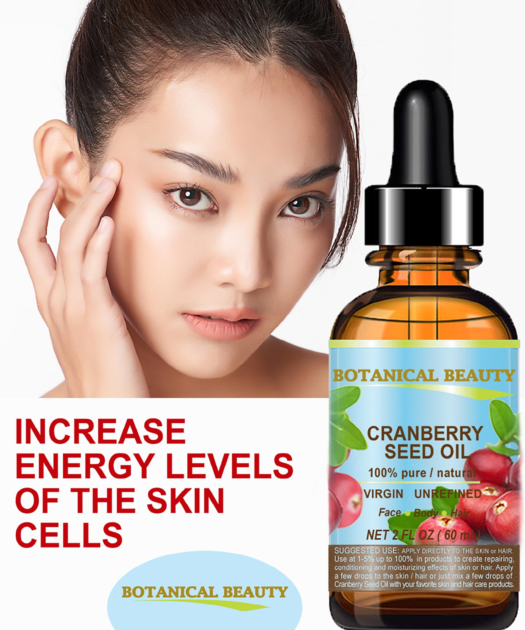 Cranberry Seed Oil 100% Pure/Natural. Cold Pressed/Undiluted. For Face, Hair And Body. 0.33 Fl.Oz.- 10 Ml. By Botanical Beauty