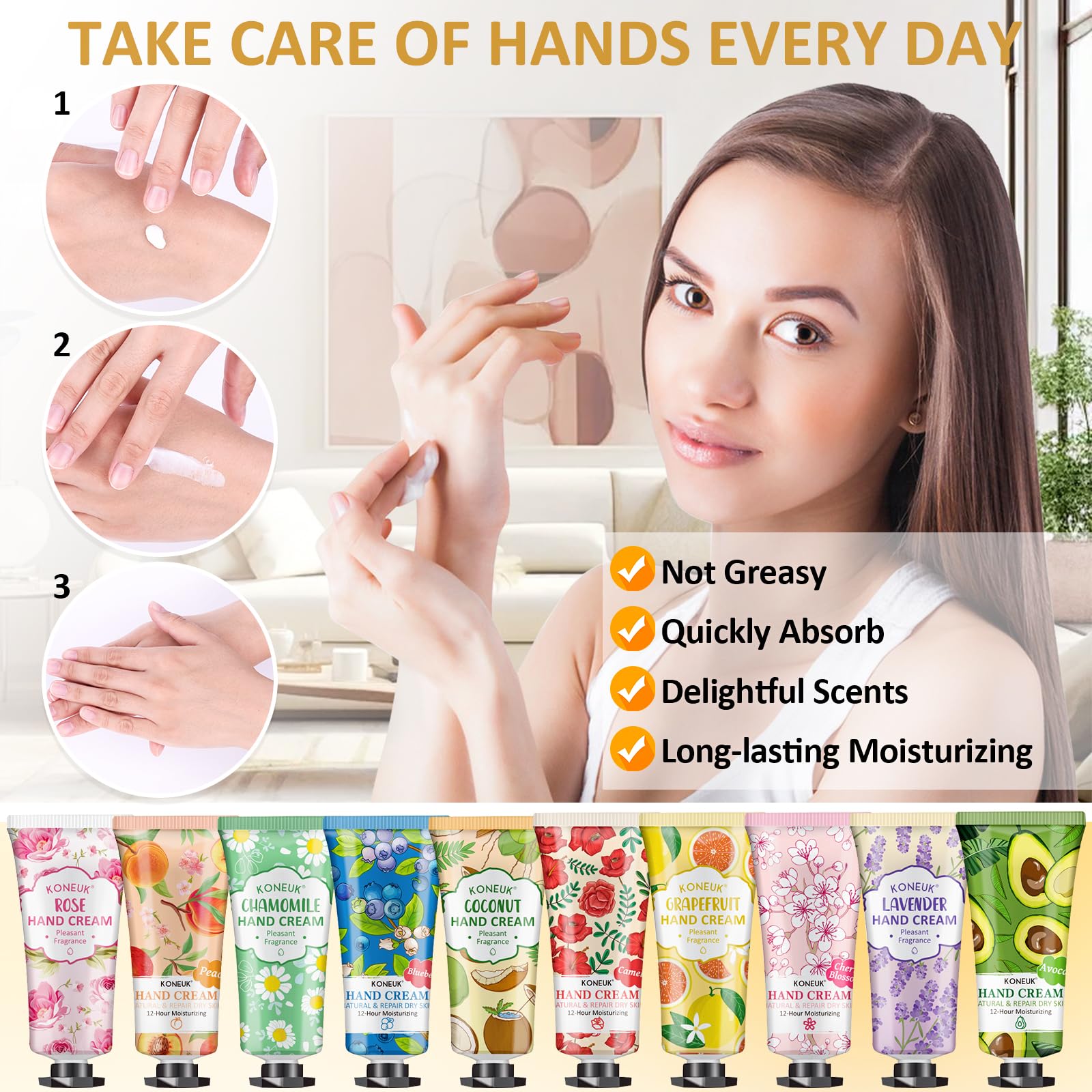 Koneuk 64 Pack Moisturizing Hand Cream Set For Women, Bulk Hand Lotion Travel Size For Dry Cracked Hands, Mini Hand Cream For Mo