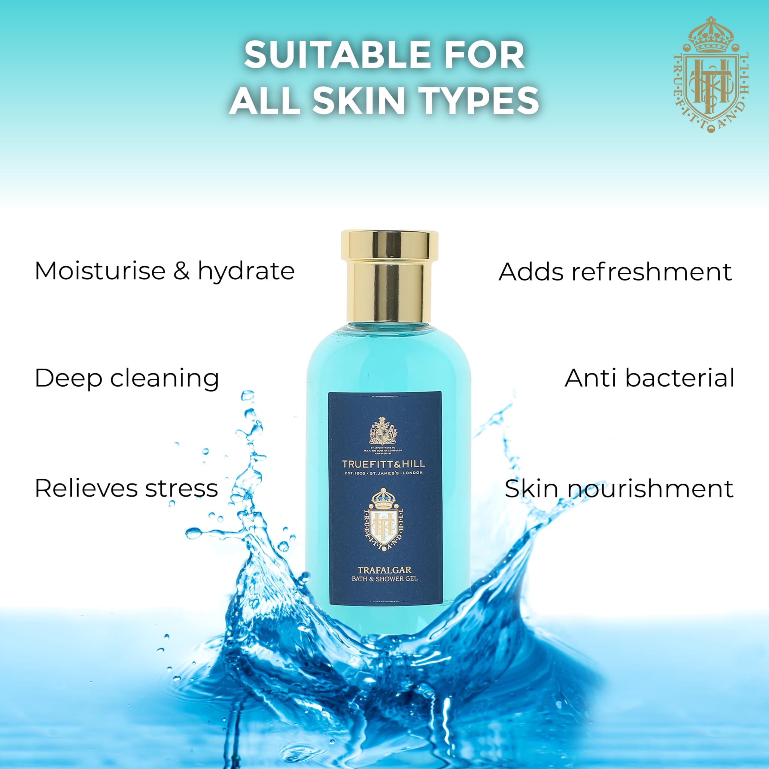 Truefitt & Hill Premium Luxury Bath & Shower Gel - Trafalgar - Rich Lather, Deep Cleanse, And Refreshing Aroma - 6.7 Oz