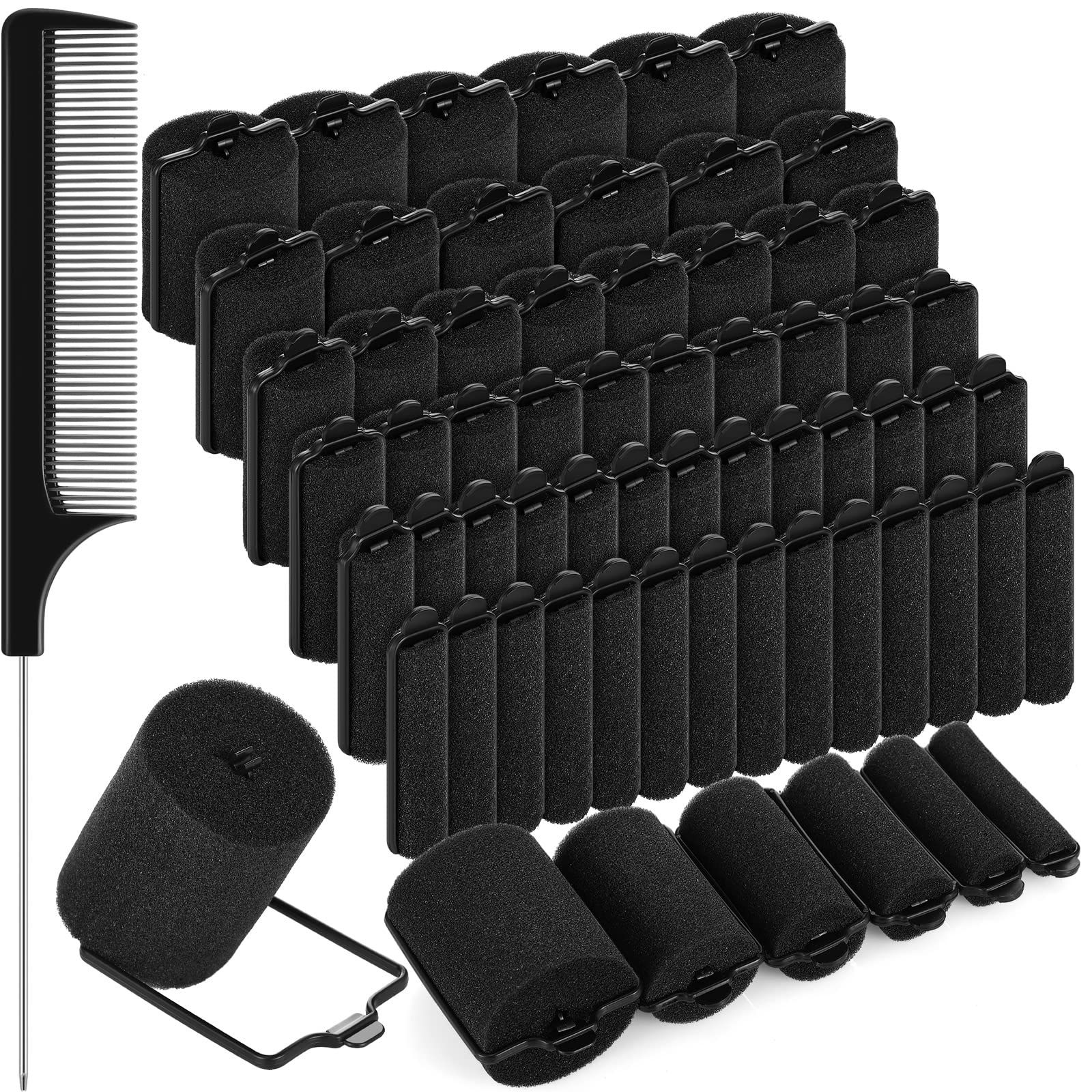 Syhood 57 Pieces Foam Sponge Hair Rollers Assorted Sizes with Soft Flexible Curlers, Rat Tail and Pintail Combs for Hairdressing