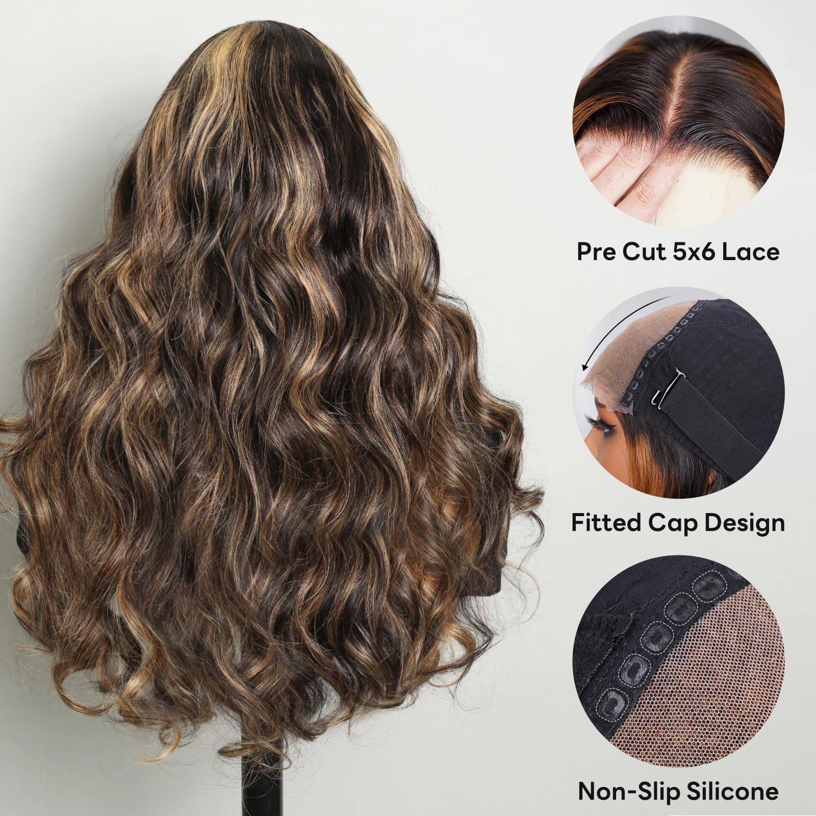 Superlook Balayage Wear And Go Glueless Wig Pre Plucked 12A 220% Density Highlight Lace Front Wig Human Hair 6X5 Pre Cut Ombre L
