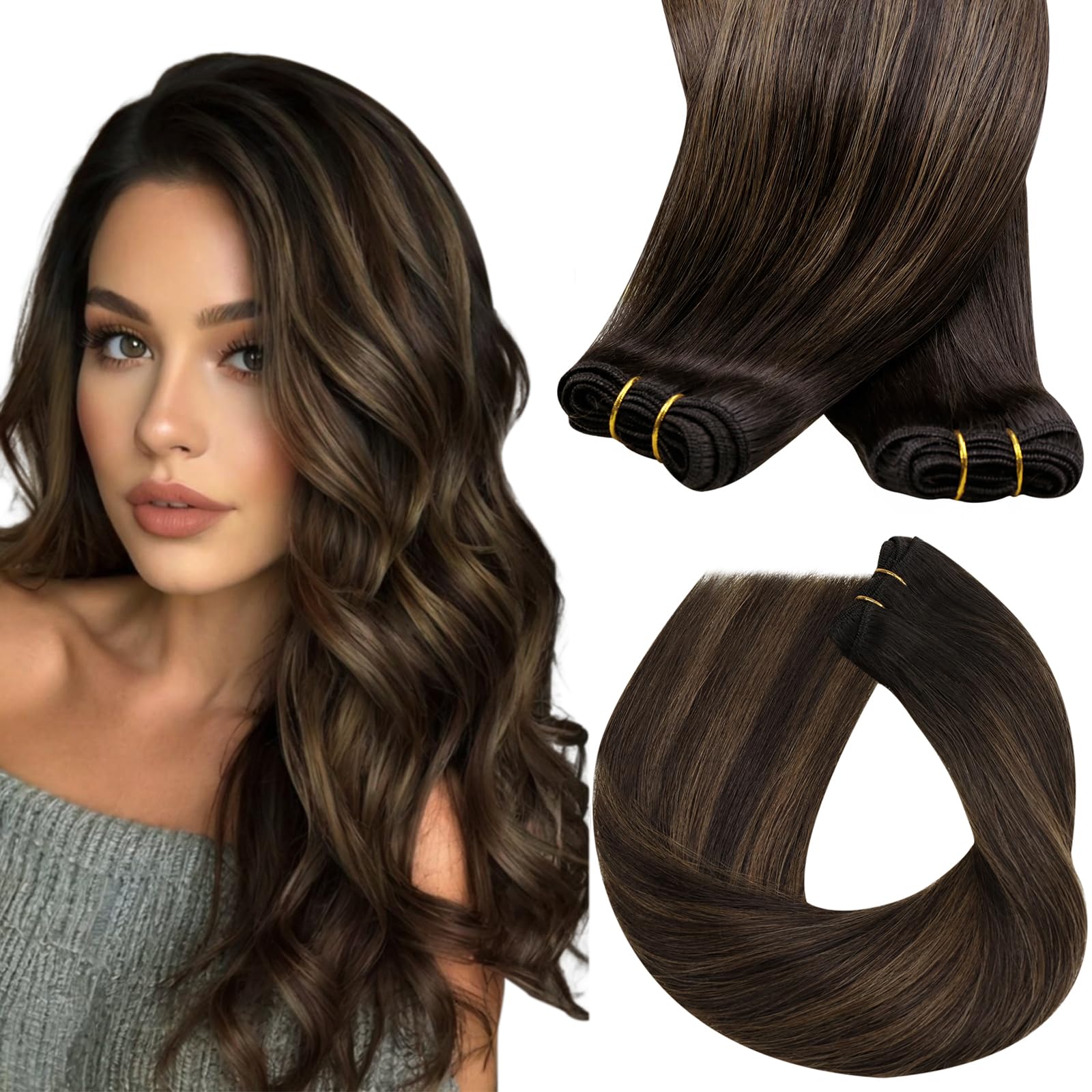 Sunny 120g Weft Hair Extensions Human Hair Balayage Sew in Hair Extensions Real Human Hair Balayage Sew in Bundles Human Hair Da
