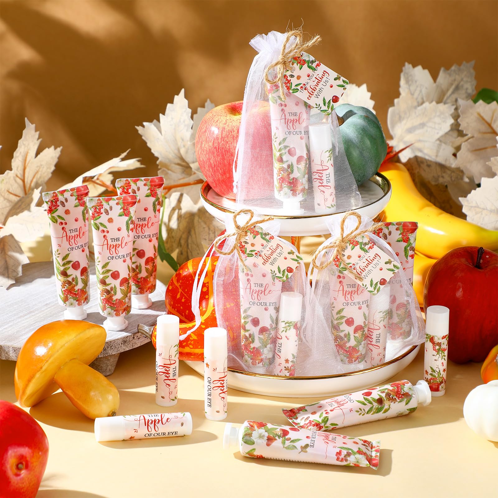 24 Sets Apple of Our Eye Theme Baby Shower Hand Cream and Lip Balm Gift Fall Apple Baby Shower Party Favors Travel Size Hand Lot