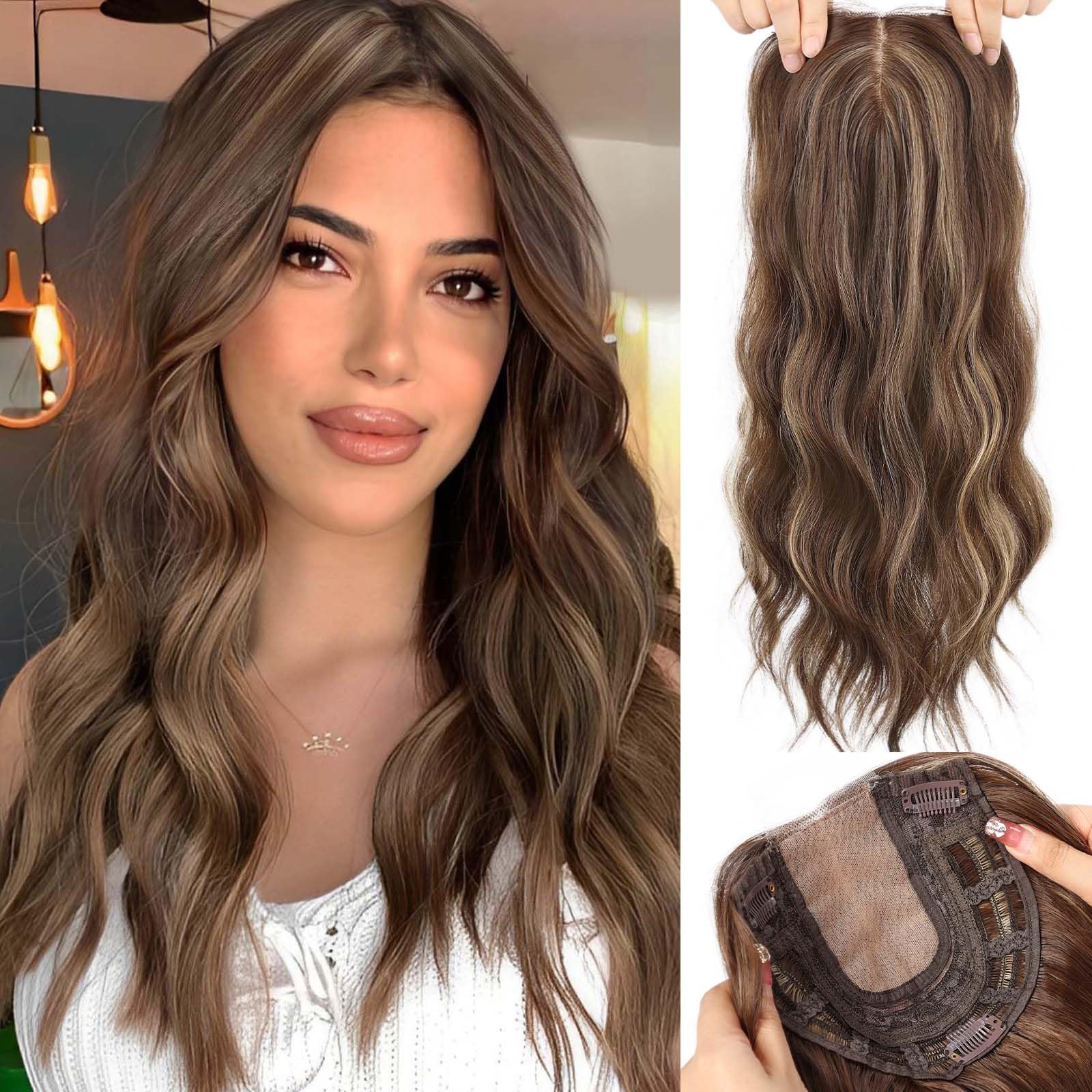 HAIRCUBE 20 inch Wavy Hair Toppers for Women Heat Resistant Fibre Synthetic 6 * 6 inch Base Toppers Hair Pieces for Women with T