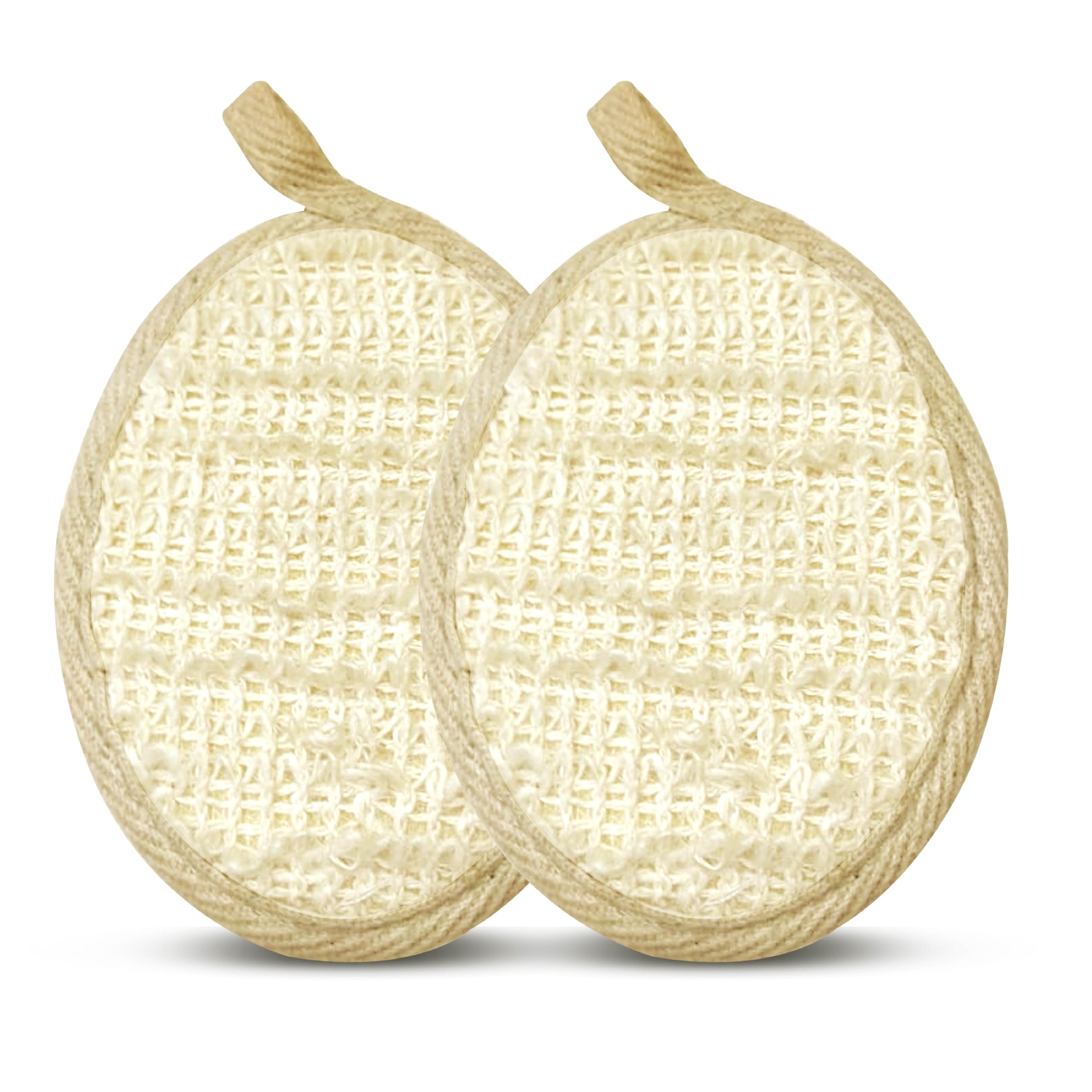 Imeco Ramie Bath Loofah Scrubber (Pack Of 2, Oval) | Natural Fibre Exfoliating Scrub Sponge | Reusable Loofah For Body Deep Clea