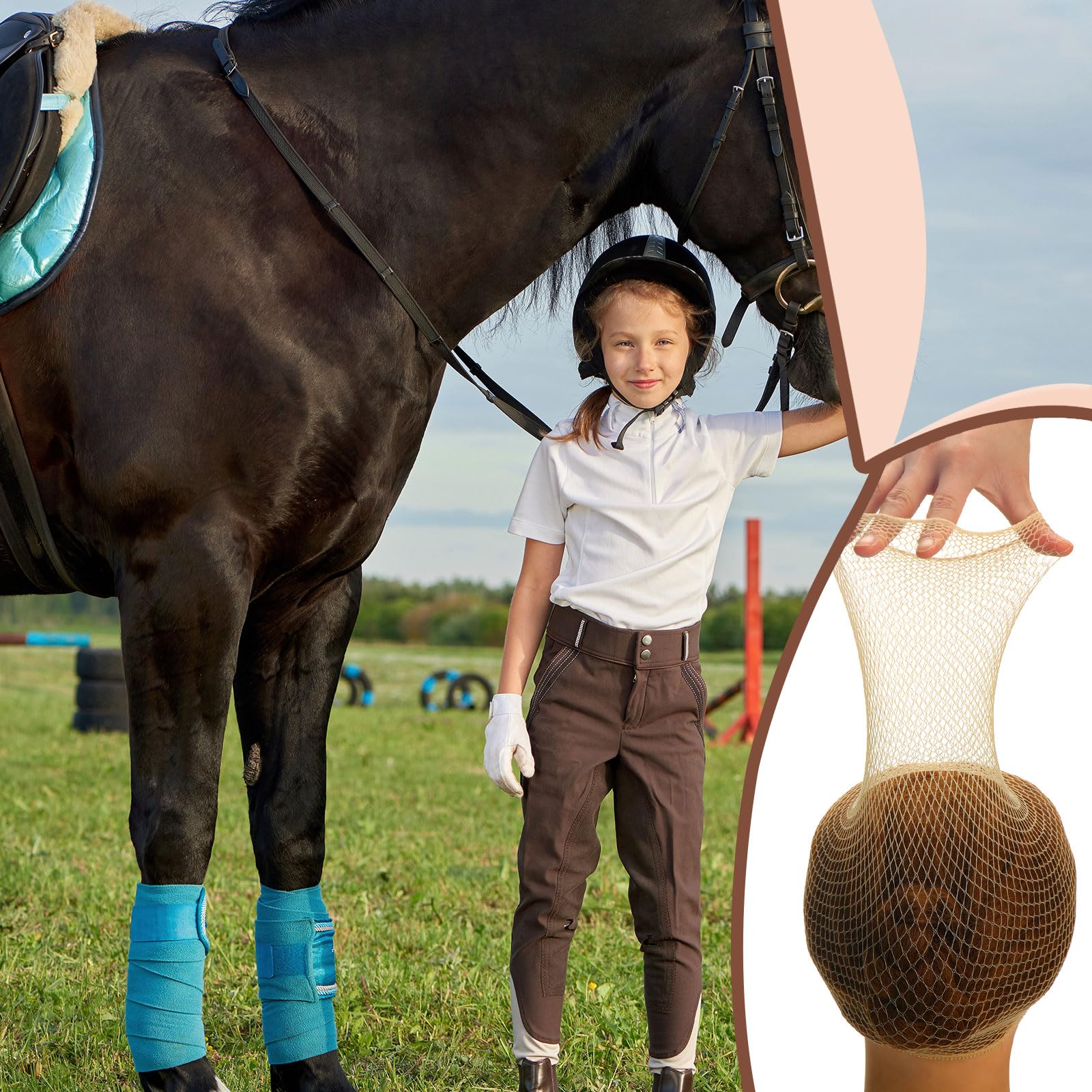 Yuxung 4 Pieces Equestrian Hair Net Women Ride Hair Net No Knot Cap Weaving Caps Wig for Long and Short(Blonde, Brown)