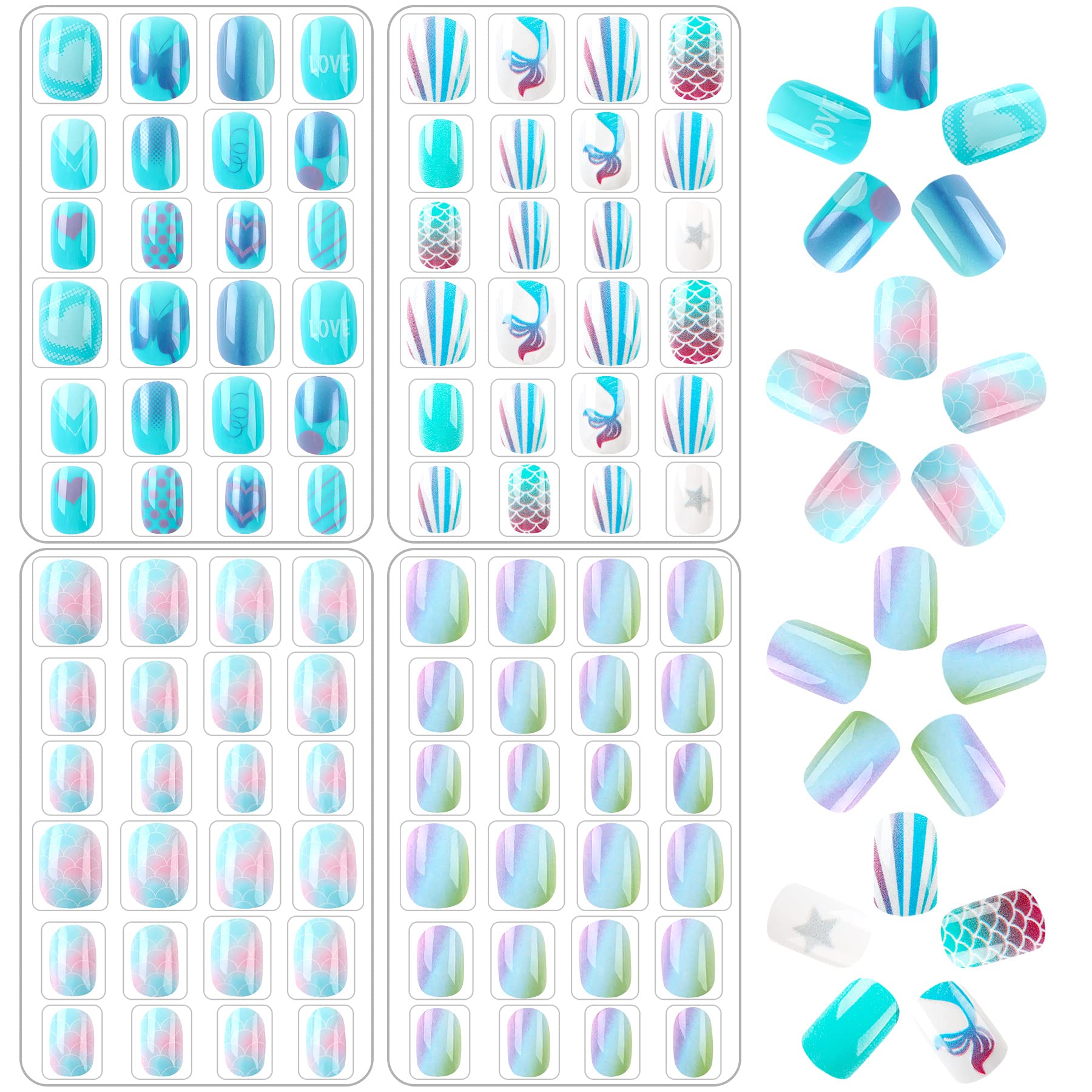 JANYUN 96 Pcs Kids False Nail Press on Nails Kids Full Cover Short False Nails Children Nail Tips Lovely Gift for Kids Little Gi