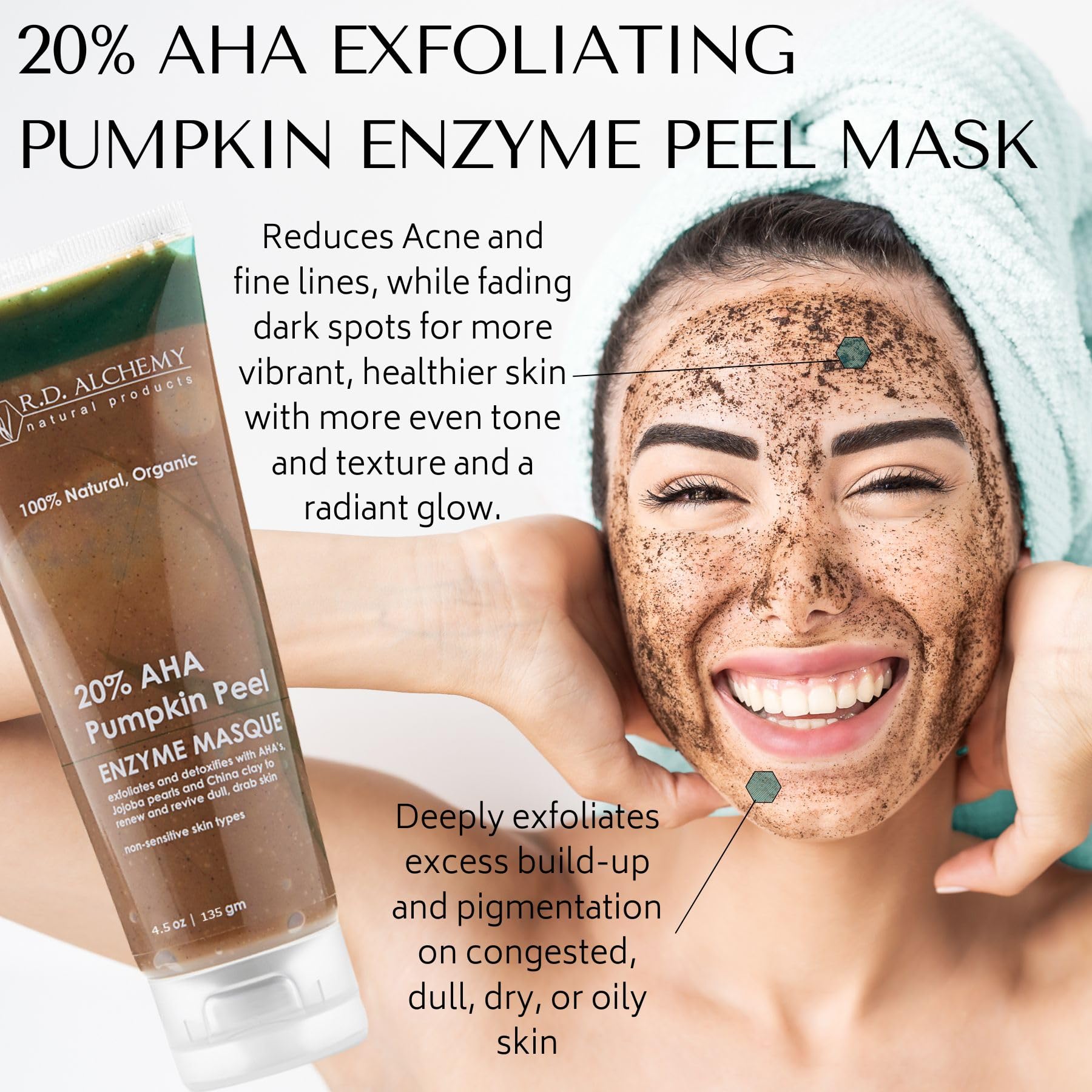 100% Natural & Organic Aha Exfoliating Pumpkin Enzyme Peel Masque - 10% Pumpkin & Papaya Enzymes + 20% Ahas Including Glycolic,