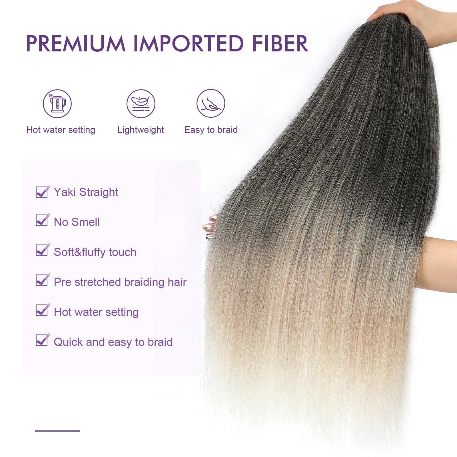 Rosdina Pre-Stretched Braiding Hair - 30 Inch 8 Packs Ombre Blonde 3 Tones Hair For Twist Or Box Braids, Yaki Texture Hot Water