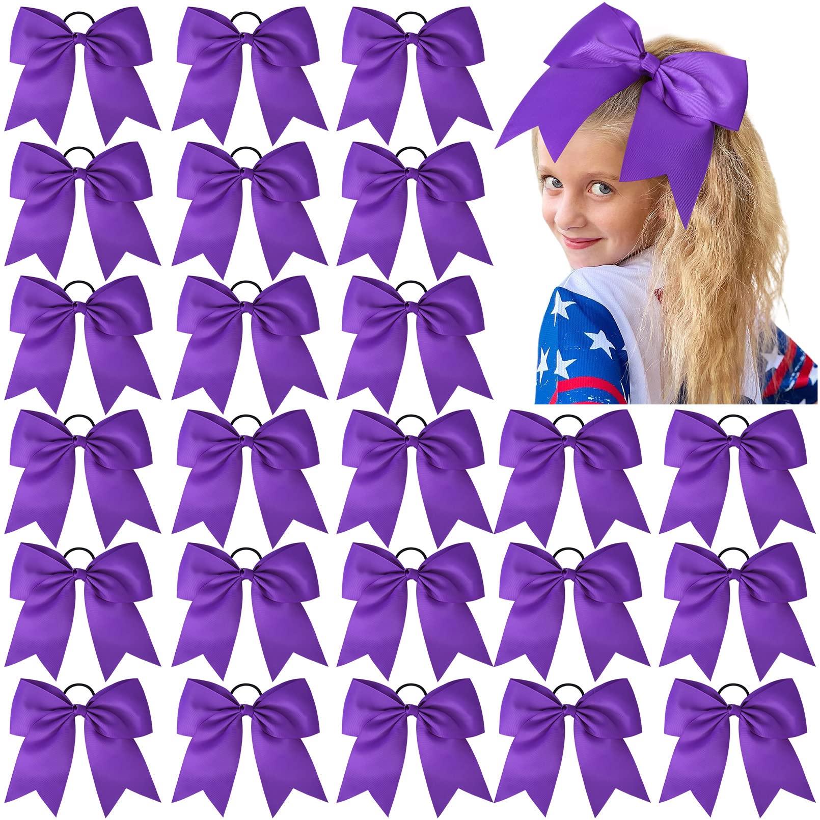 24 PCS 8'' Large Cheer Bows Purple Girl Hair Bows Cheerleading Softball Team Bow Hair Accessories for cheerleaders football Comp