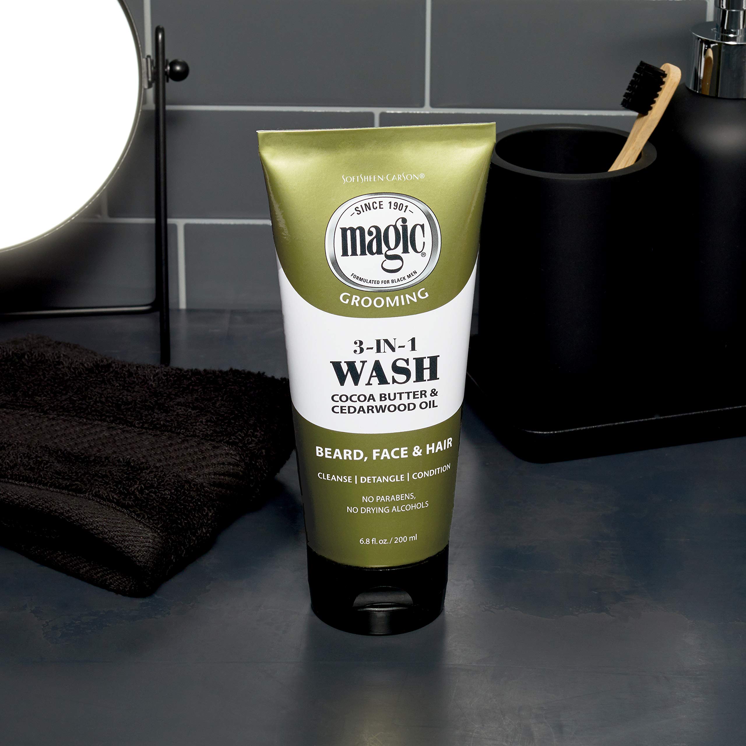 Softsheen-Carson Magic Beard Wash 3 In 1 Cleanses And Conditions For Face, Beard And Hair, With Cocoa Butter And Shea Butter, 6.