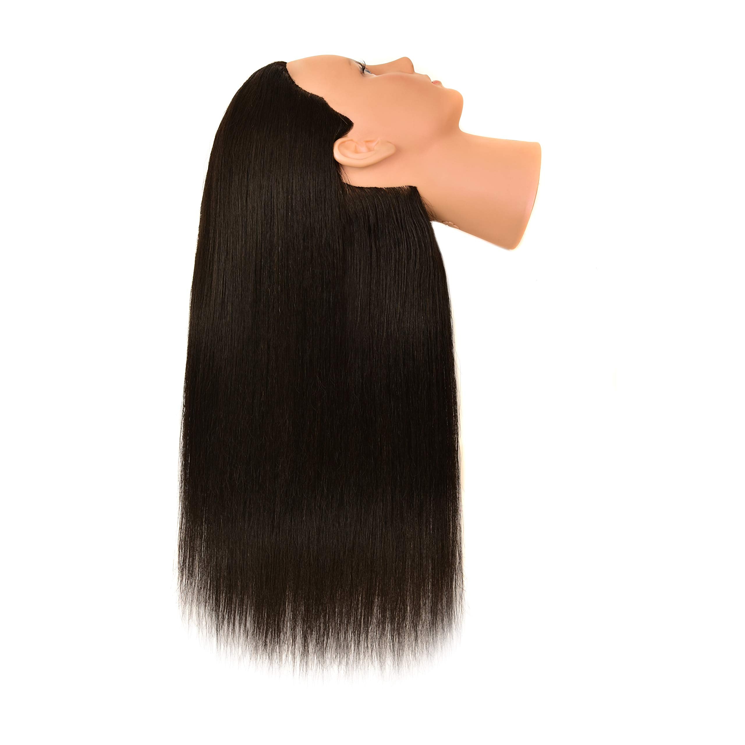 Bellrino 20-22'' 50% Human Hair And 50% Soft Fiber Hair Cosmetology Mannequin Manikin Training Head With Synthetic Fiber - (8630
