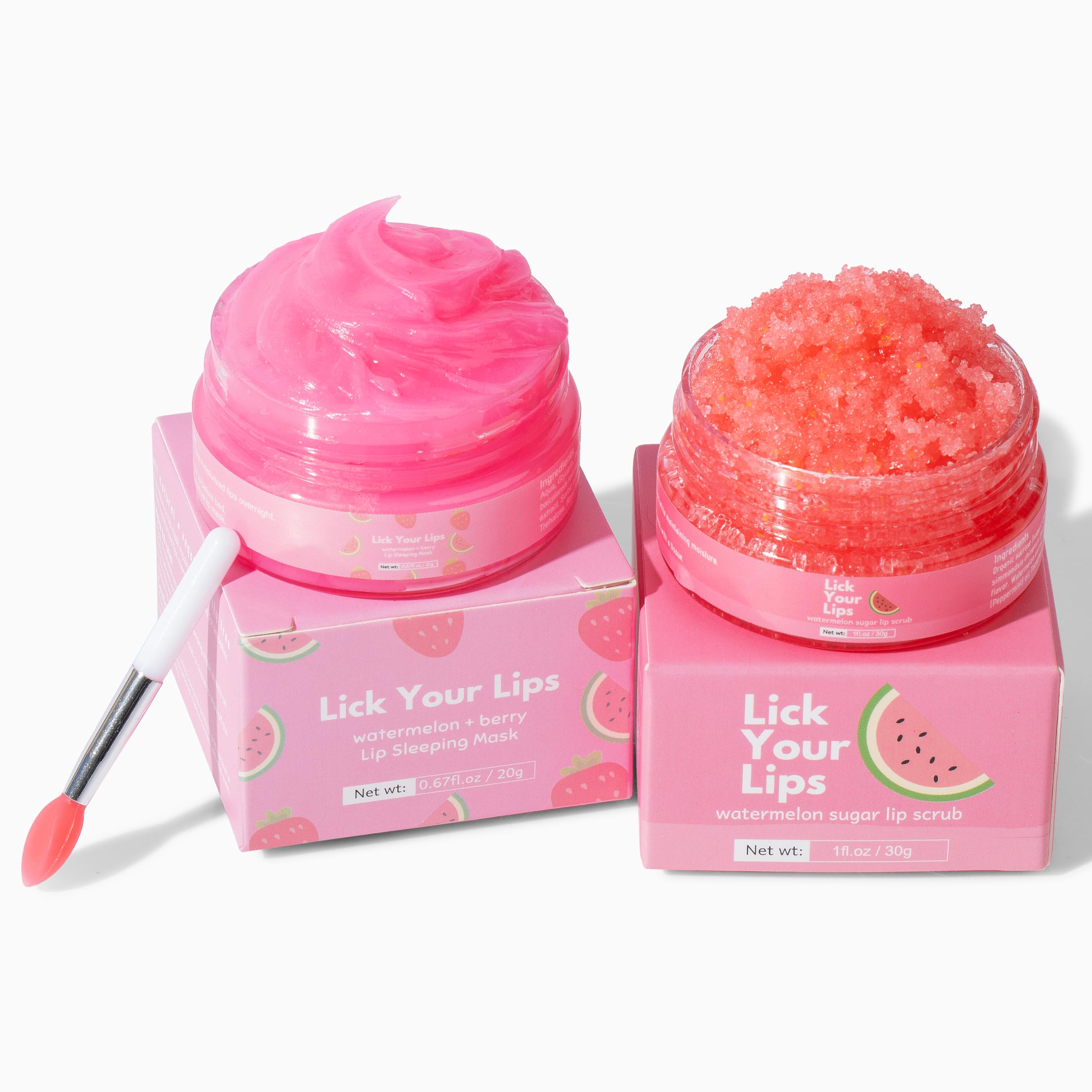 Lick Your Lips Watermelon Lip Scrub And Lip Sleeping Mask Duo To Exfoliate And Nourish Dry, Chapped Lips - Overnight Lip Care Ki