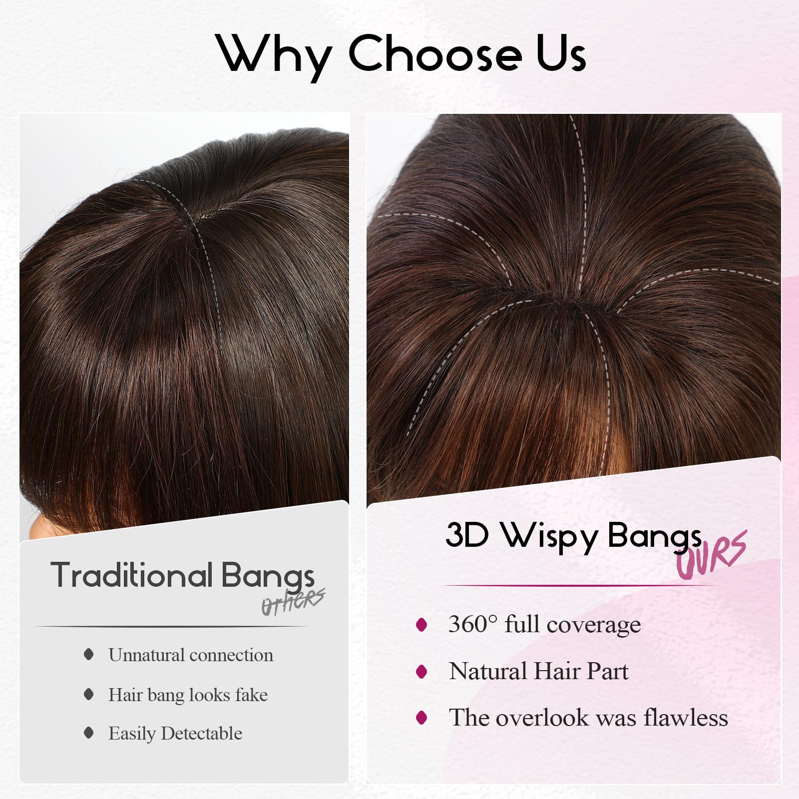 EMMOR Clip in Bangs - 100% Human Hair, 3D Wispy Bangs, Ombre Ash Blonde, Model ALH005-8, Non-slip Clips for Women's Facial Enhancement