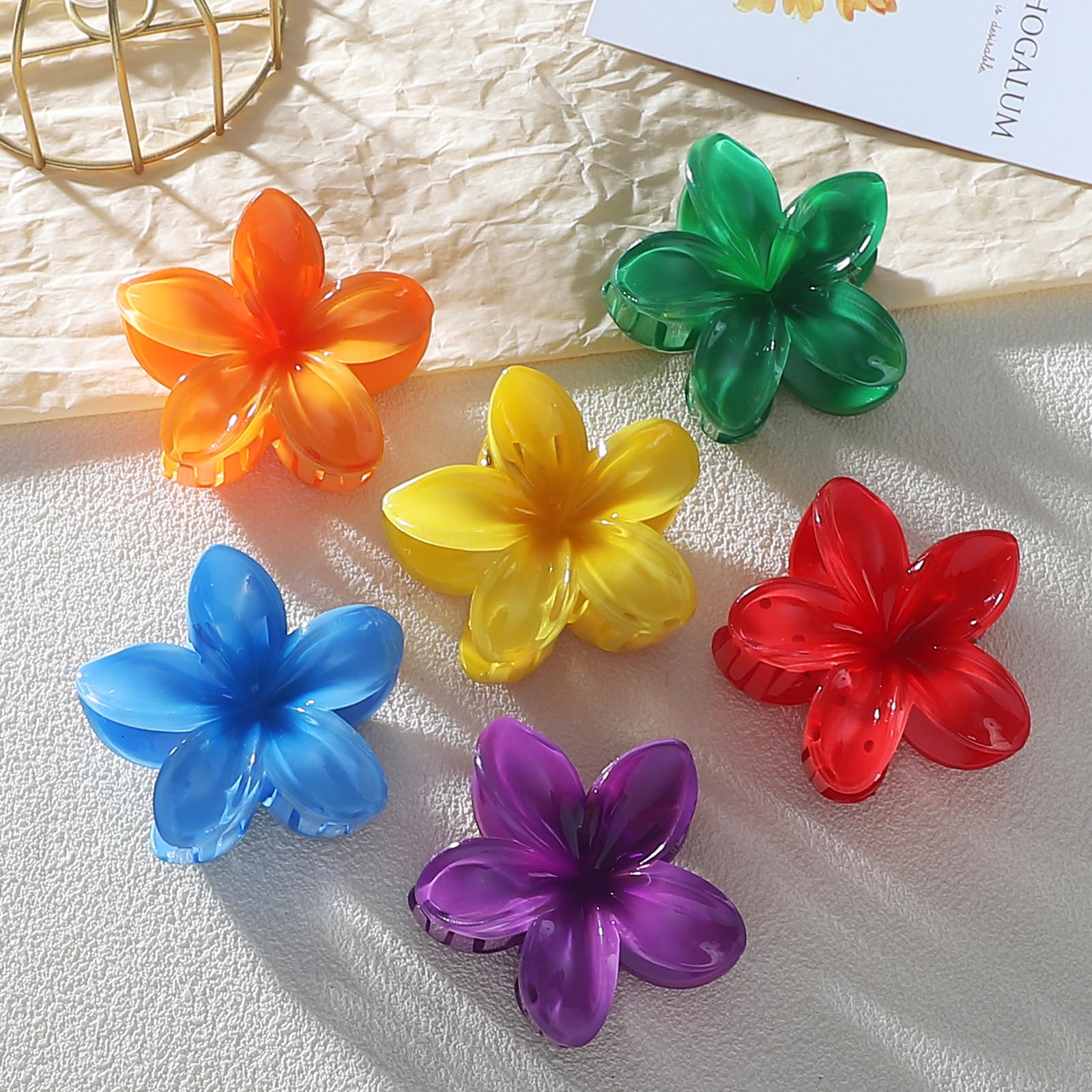 Sisiaipu Hawaiian Plumeria Hair Accessories - 6 Pack Large Claw Clips for Thick and Thin Hair, Beach Tropical Hair Clips for Wom