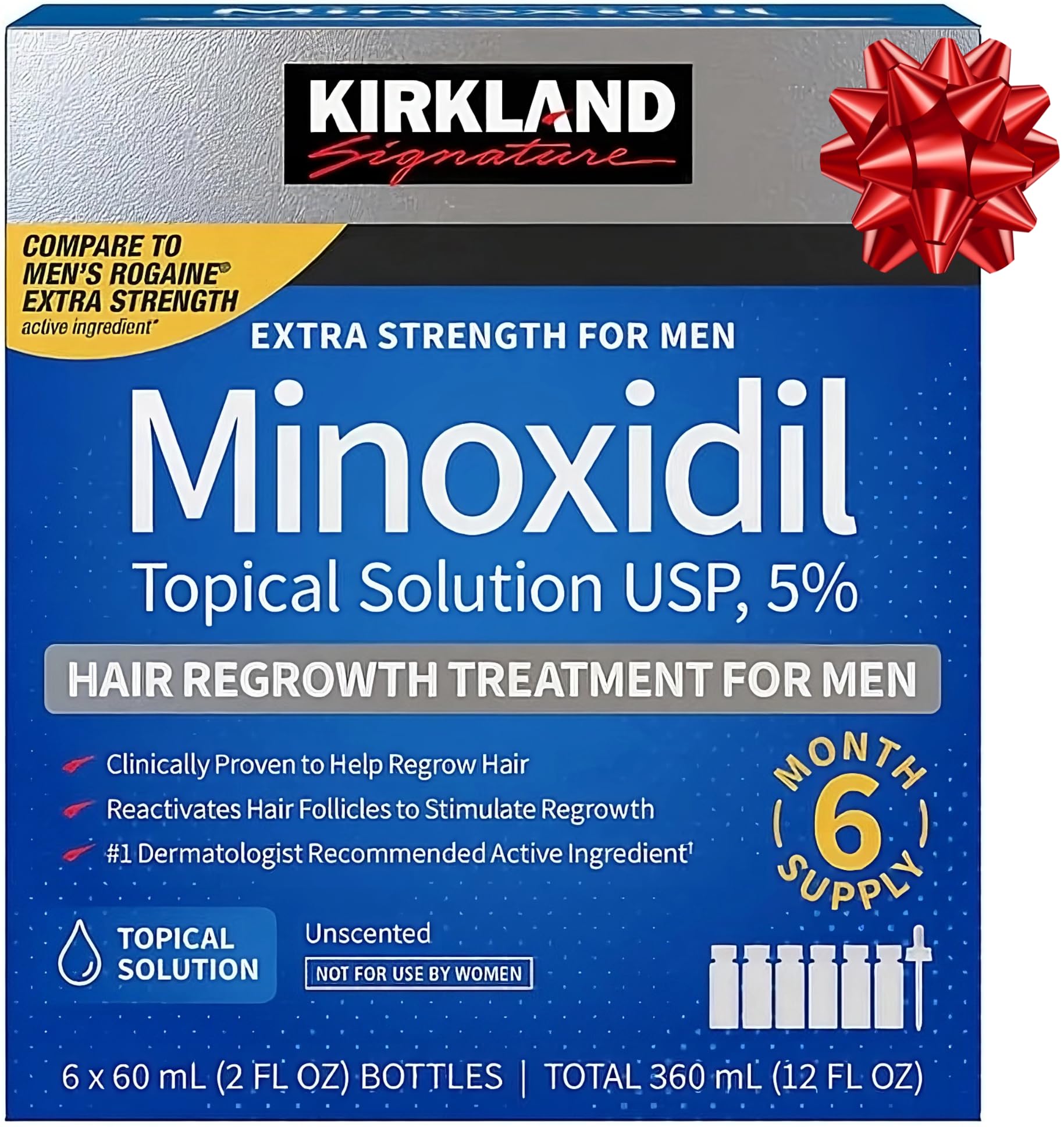 5% Minoxidil Topical Solution for Men - 6 Month Supply (6 x 2 Fl Oz), Hair Regrowth Treatment with Dropper, Cleaning Cloths & Tr