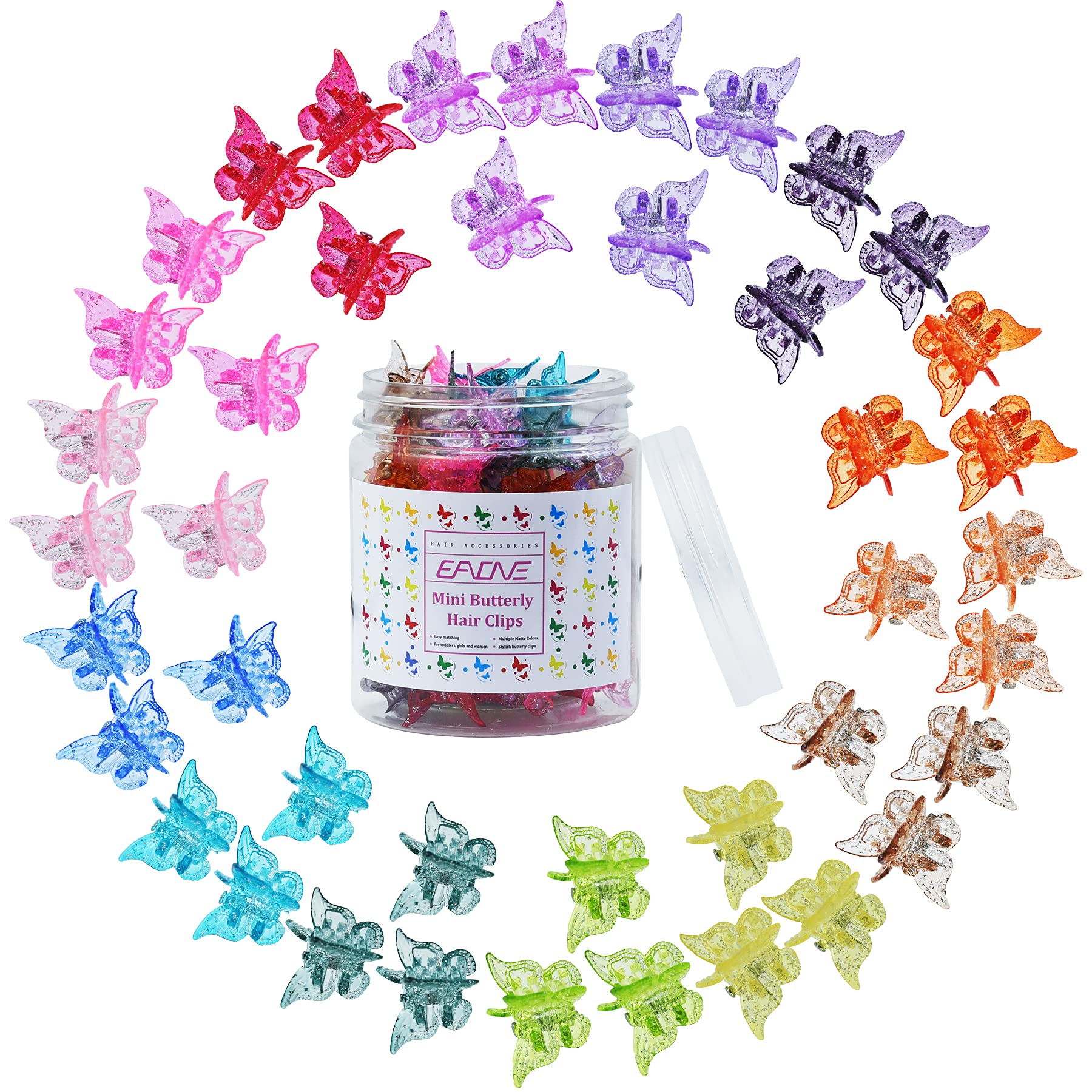 EAONE 50 Pieces Butterfly Hair Clips Pastel Mini Cute Hair Accessories for 90s Girls Women with Box Package, Sparkle Candy Color